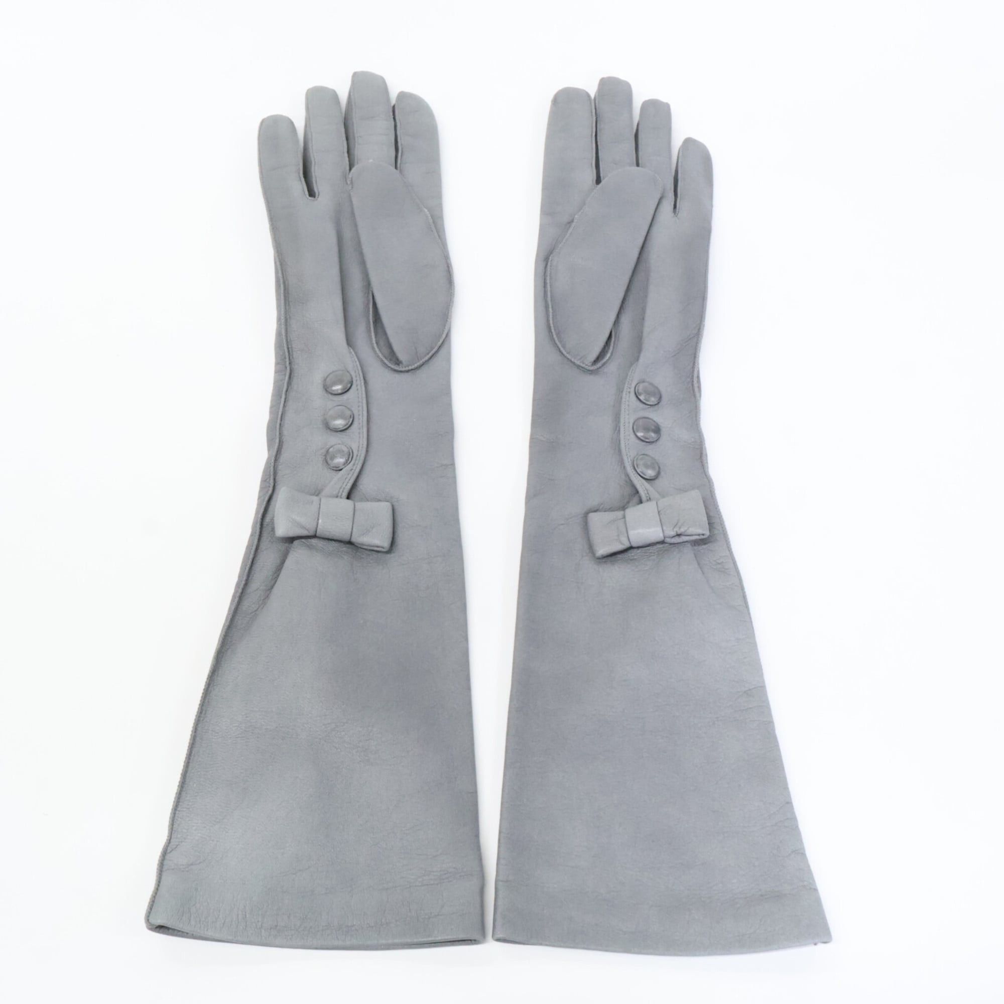 Louis Vuitton LOUIS VUITTON 402820 Ribbon Leather Gloves Gray Women's Size ONE SIZE - 6 Thumbnail
