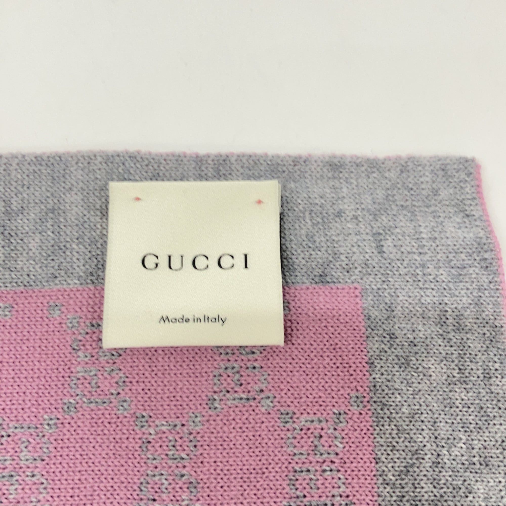 Gucci GUCCI 421068 Gray and Pink Wool GG Scarf, Gray, Women's Size ONE SIZE - 3 Thumbnail