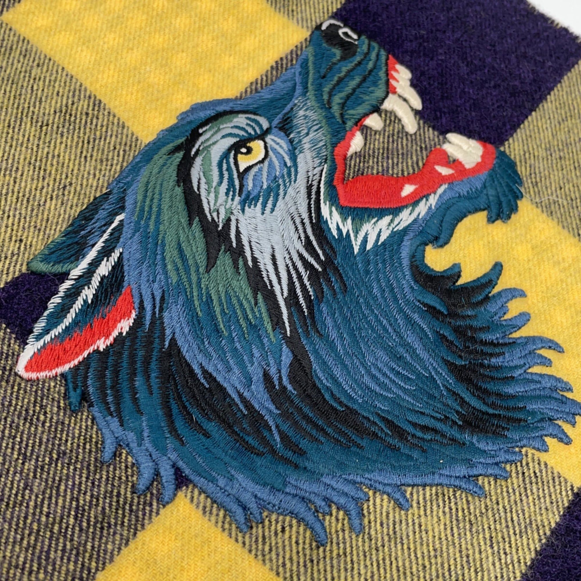 Gucci GUCCI 494045 Check Wolf Embroidered Fringe Scarf Yellow Women's Size ONE SIZE - 6 Thumbnail