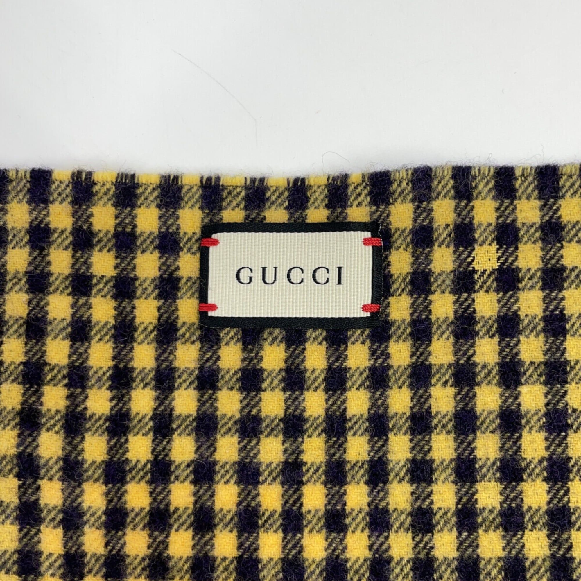Gucci GUCCI 494045 Check Wolf Embroidered Fringe Scarf Yellow Women's Size ONE SIZE - 2 Thumbnail