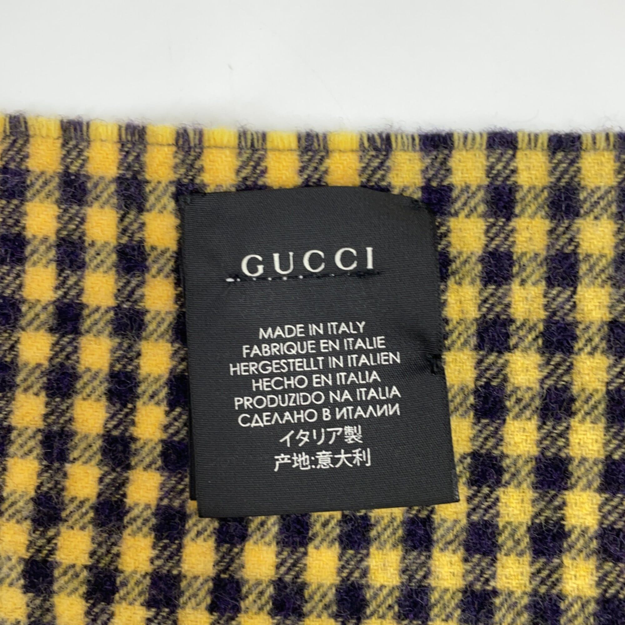 Gucci GUCCI 494045 Check Wolf Embroidered Fringe Scarf Yellow Women's Size ONE SIZE - 3 Thumbnail