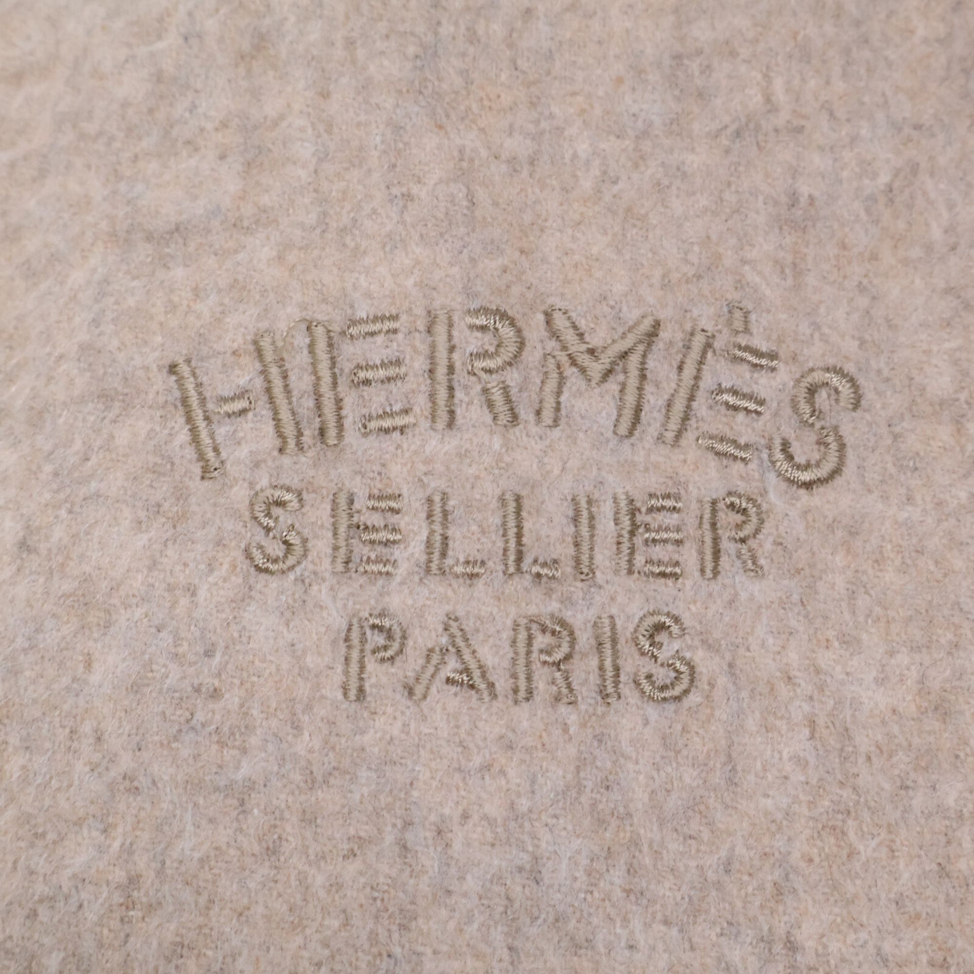 Hermes HERMES Logo Embroidered Cashmere Fringe Scarf Beige Women's Size ONE SIZE - 5 Thumbnail