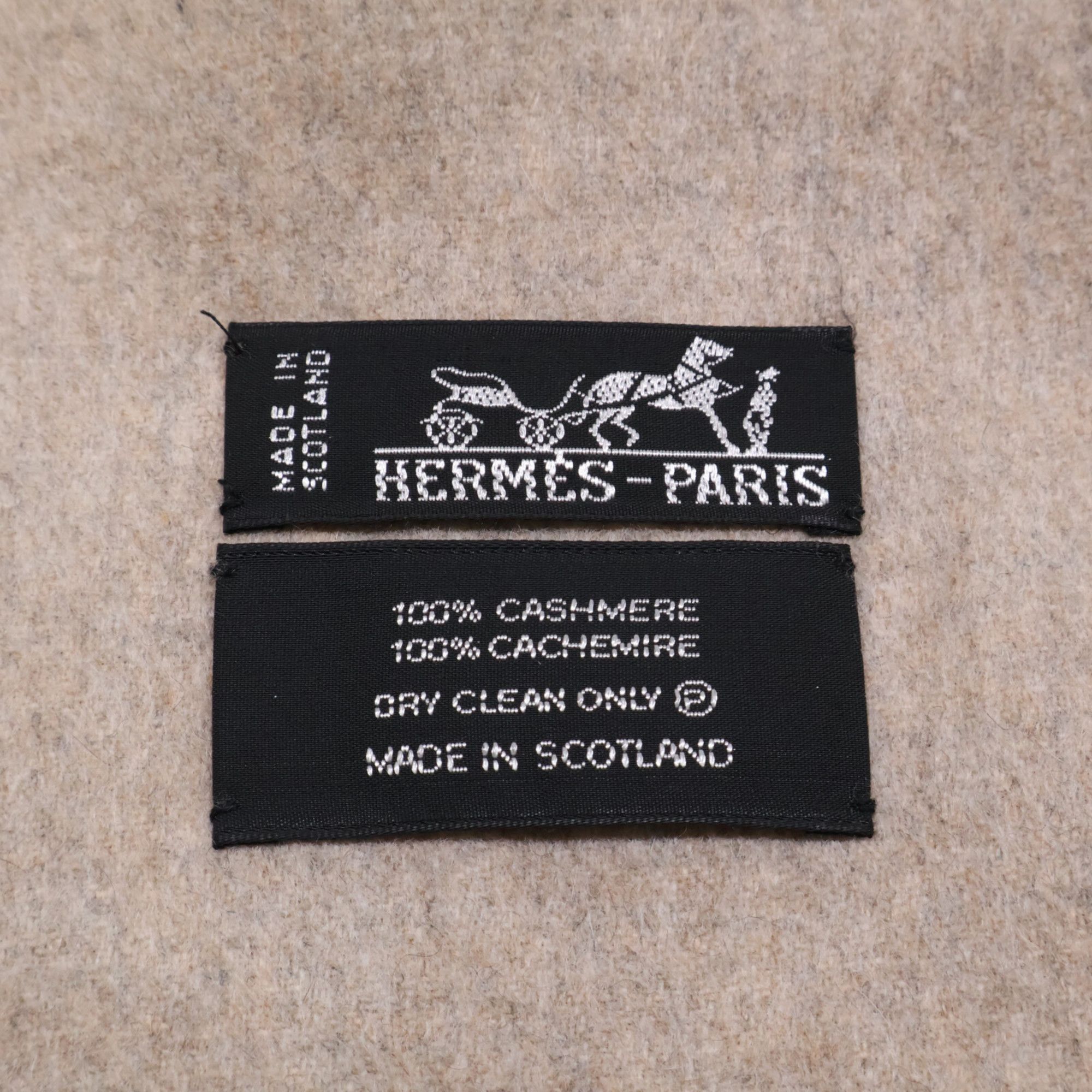 Hermes HERMES Logo Embroidered Cashmere Fringe Scarf Beige Women's Size ONE SIZE - 4 Thumbnail