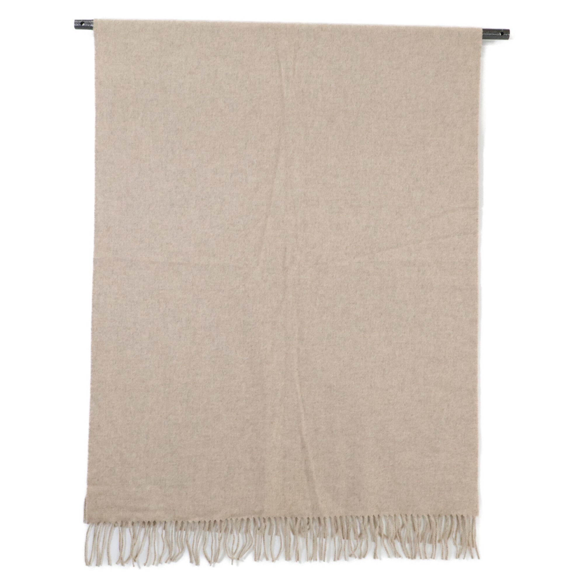 Hermes HERMES Logo Embroidered Cashmere Fringe Scarf Beige Women's Size ONE SIZE - 3 Thumbnail