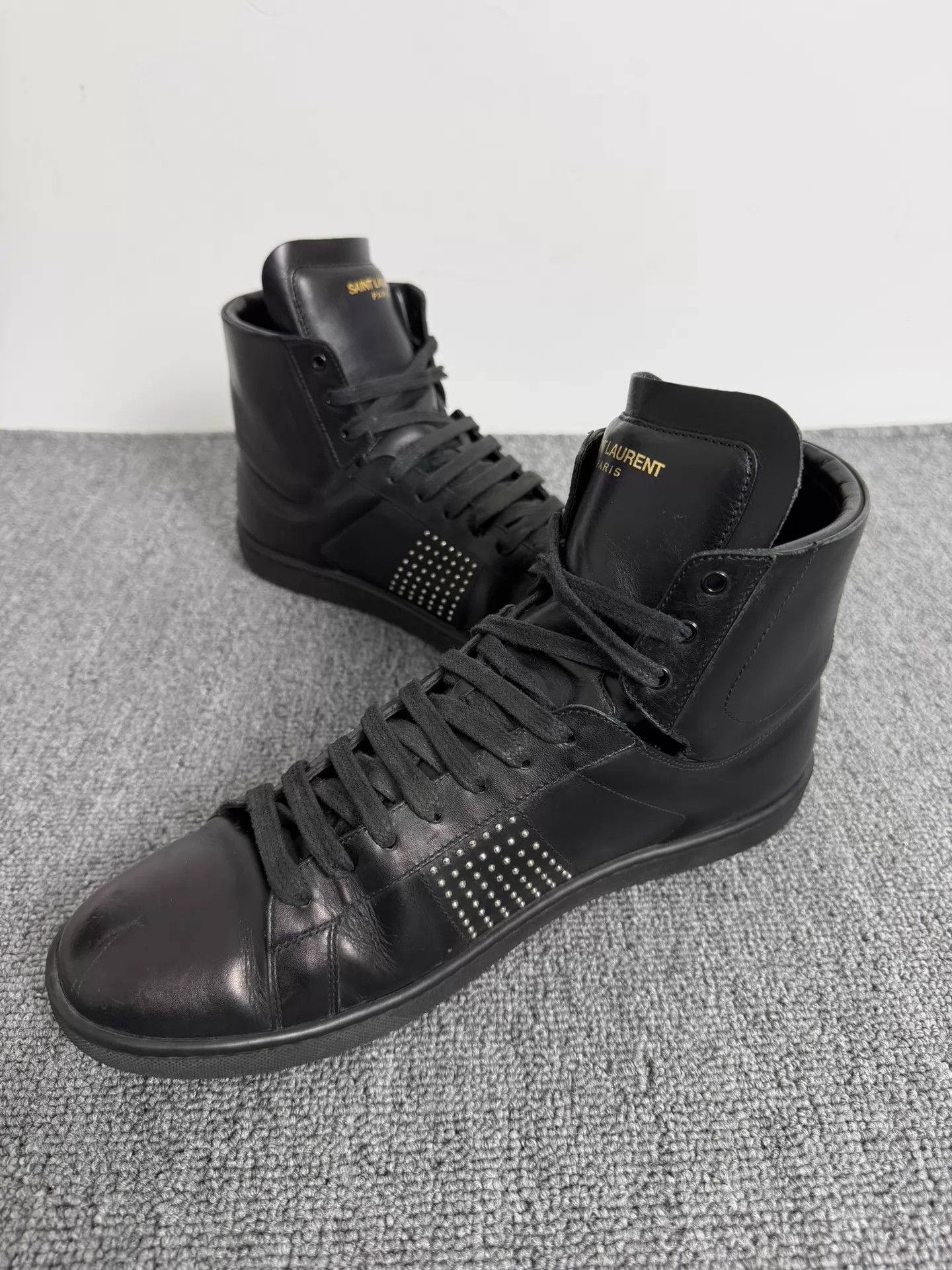 Saint Laurent Paris Black High-Top Sneakers with Studded Detail Size 7.5 Size US 7.5 / EU 40-41 - 4 Thumbnail