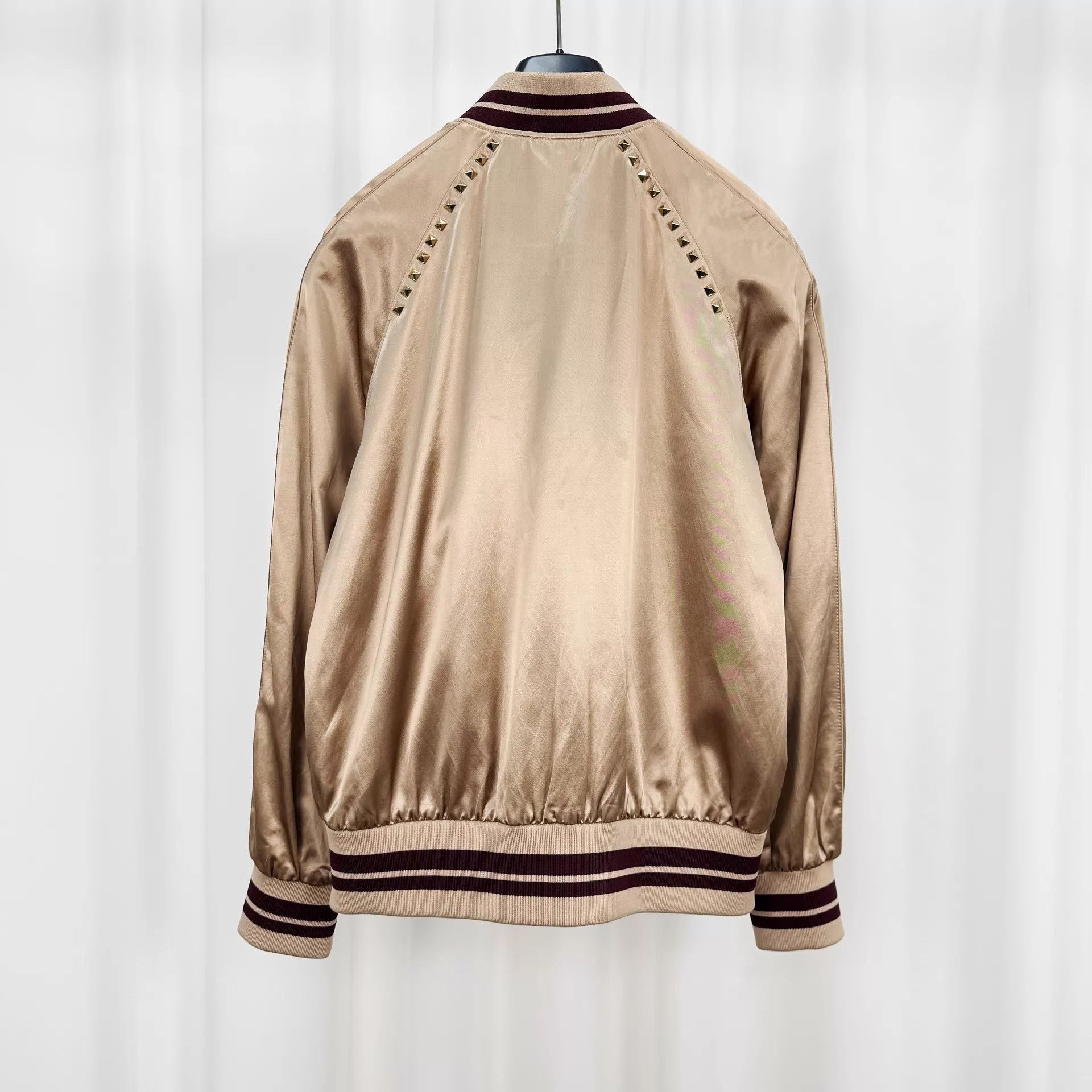 Valentino Beige Studded Bomber Jacket with Ribbed Trim Size US XS / EU 42 / 0 - 2 Thumbnail
