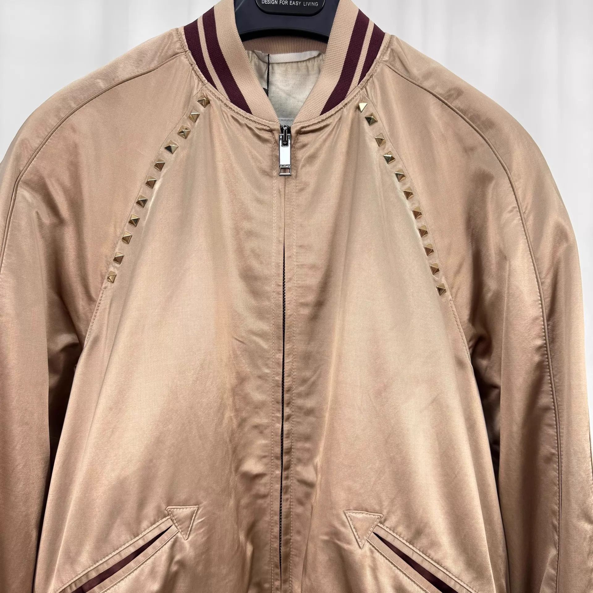 Valentino Beige Studded Bomber Jacket with Ribbed Trim Size US XS / EU 42 / 0 - 3 Thumbnail