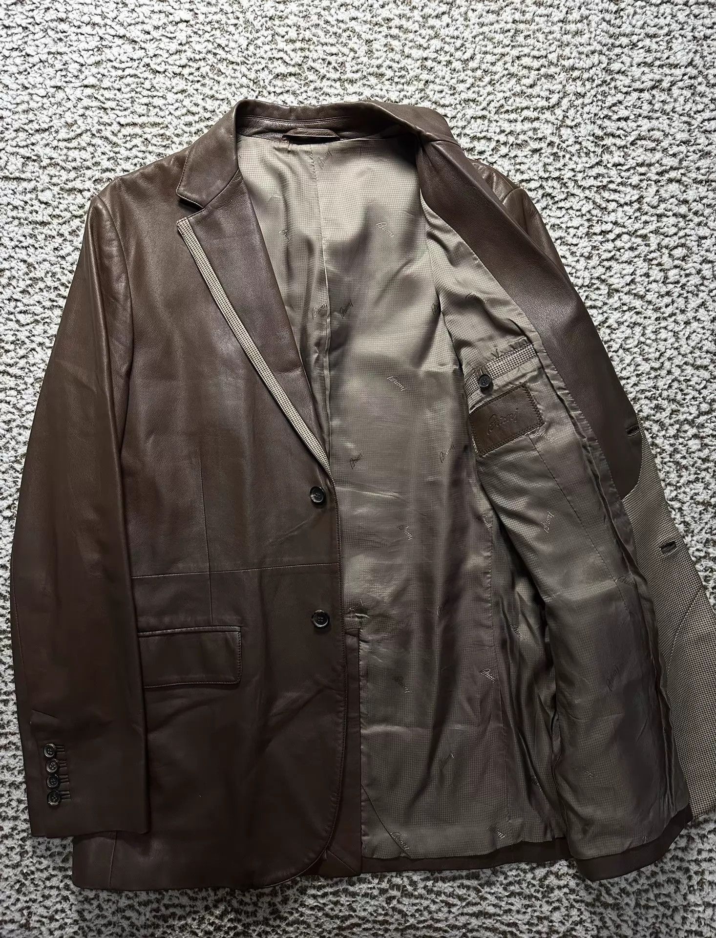 Brioni Brown Leather Blazer Jacket with Contrast Trim Size US M / EU 48-50 / 2 - 2 Thumbnail