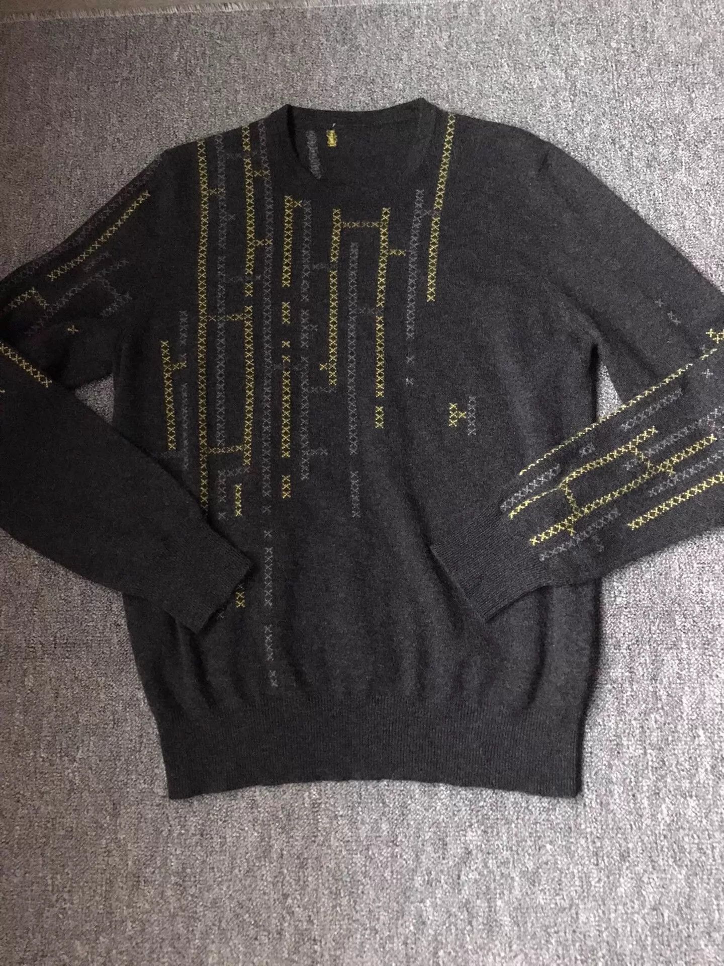 Hermes Black XL Sweater with Yellow Stitch Pattern Size US XL / EU 56 / 4 - 3 Thumbnail
