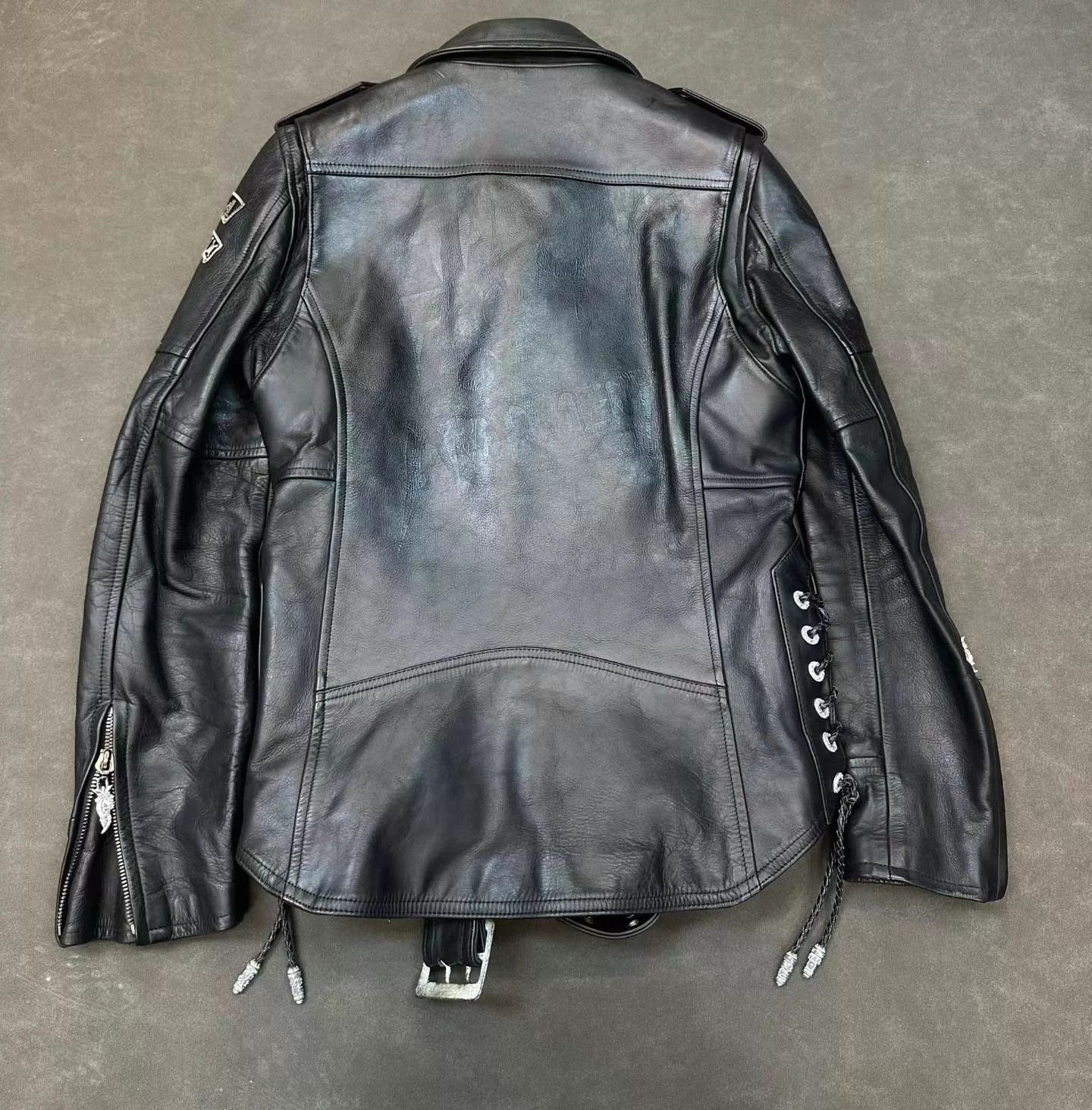 Roen Black Leather Biker Jacket with Belt and Embellishments Size US S / EU 44-46 / 1 - 2 Thumbnail