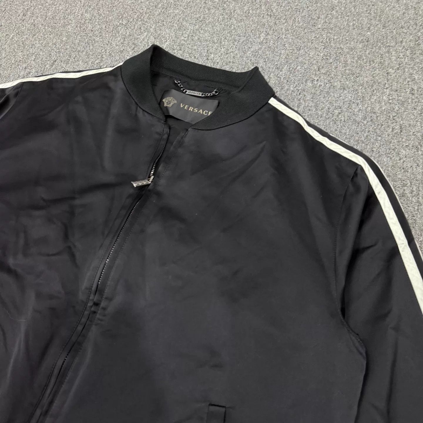 Versace Black Bomber Jacket with White Stripes Size M Size US M / EU 48-50 / 2 - 3 Thumbnail