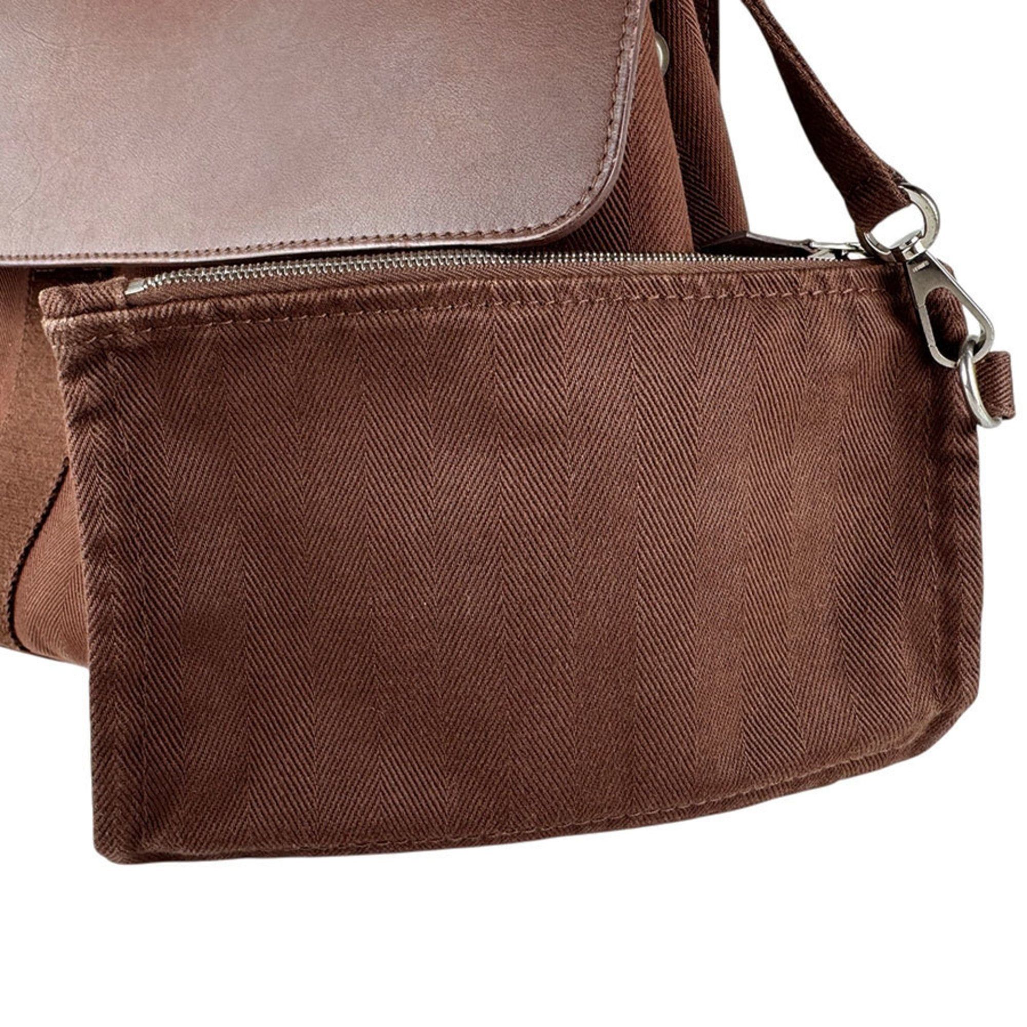 Hermes Hermes Hermès Valparaiso PM Handbag, Cotton and Leather, Brown, Women's, Free Shipping, z8812 Size ONE SIZE - 12 Thumbnail