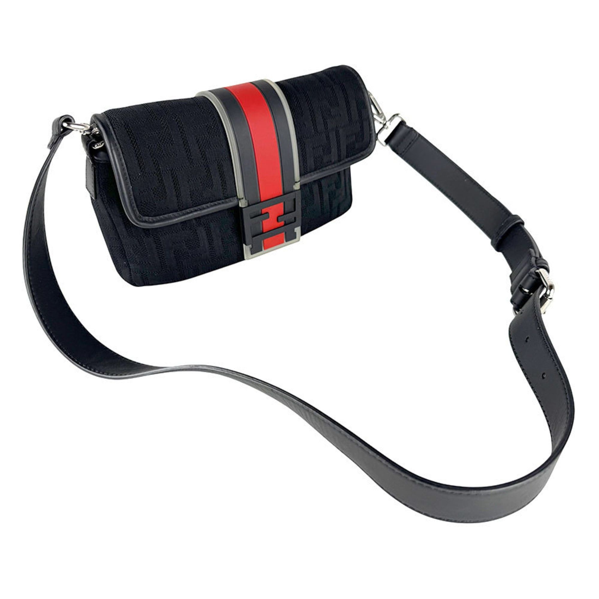 Fendi FENDI Men's Bucket Waist Bag in Fabric and Rubber, Black Red, 7VA472 AA3X, Free Shipping, z8806 Size ONE SIZE - 10 Thumbnail