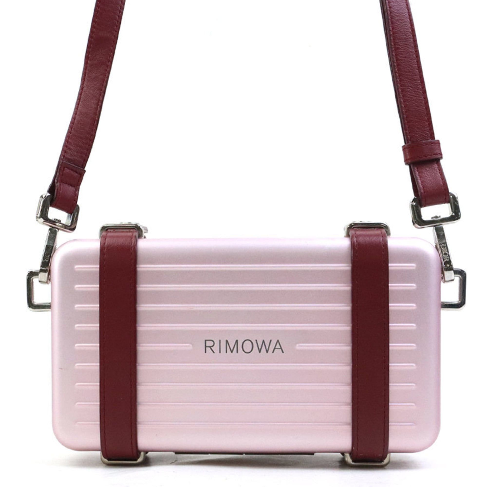 Dior Christian Dior crossbody shoulder bag, wallet, and Rimowa personal clutch bag in leather, aluminum, metallic pink, burgundy, silver. Free shipping. (e61543a) Size ONE SIZE - 3 Thumbnail