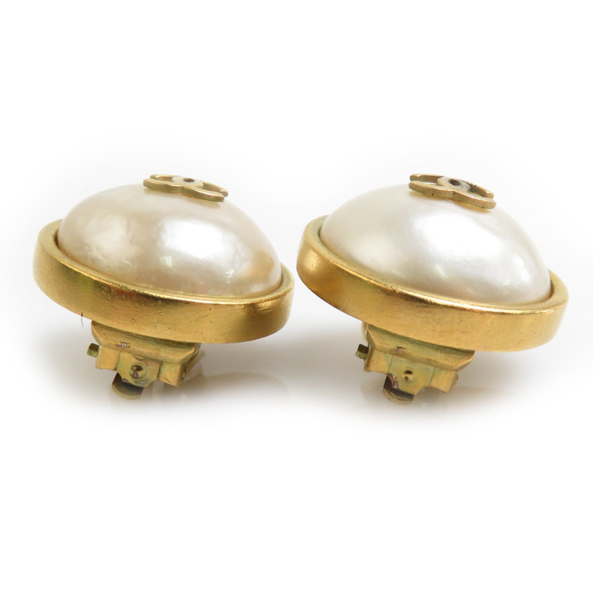 Chanel CHANEL Coco Mark Metal Earrings with Faux Pearls in Gold and Off-White, Women's, Free Shipping, e61550a Size ONE SIZE - 3 Thumbnail