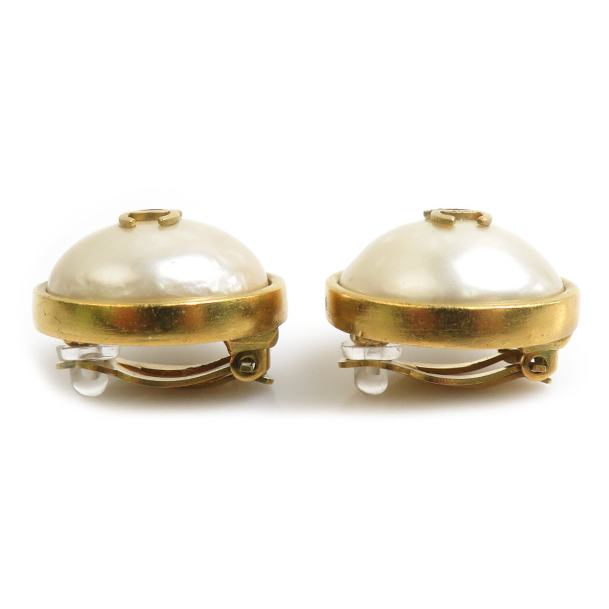 Chanel CHANEL Coco Mark Metal Earrings with Faux Pearls in Gold and Off-White, Women's, Free Shipping, e61550a Size ONE SIZE - 2 Thumbnail