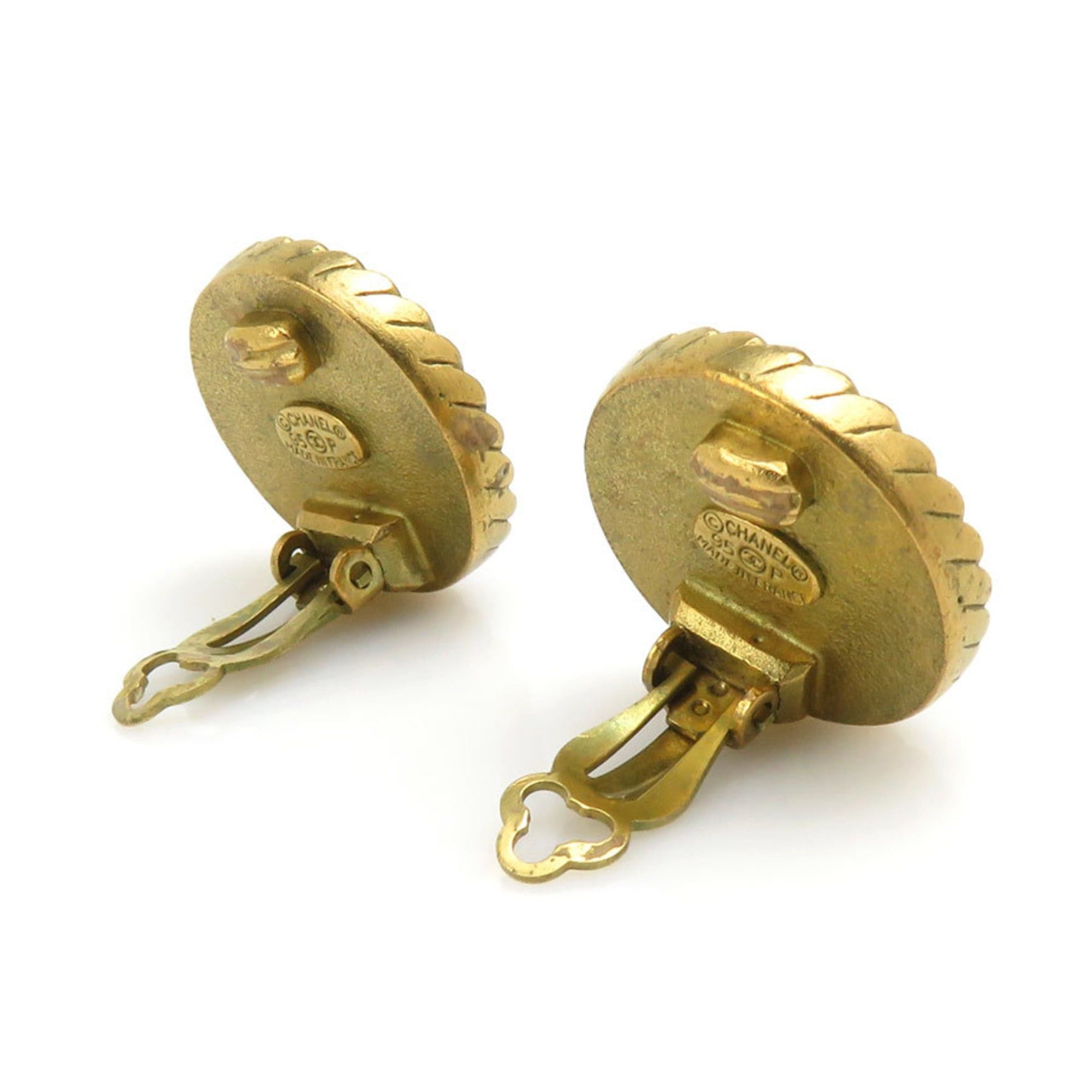 Chanel CHANEL Coco Mark Metal and Plastic Earrings in Gold Black, Women's, Free Shipping, e61572a Size ONE SIZE - 3 Thumbnail