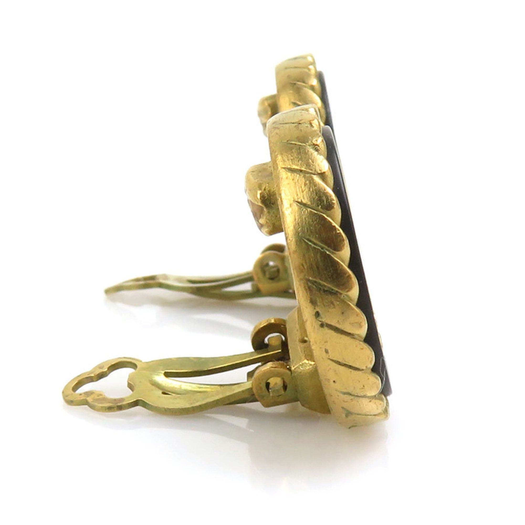 Chanel CHANEL Coco Mark Metal and Plastic Earrings in Gold Black, Women's, Free Shipping, e61572a Size ONE SIZE - 2 Thumbnail