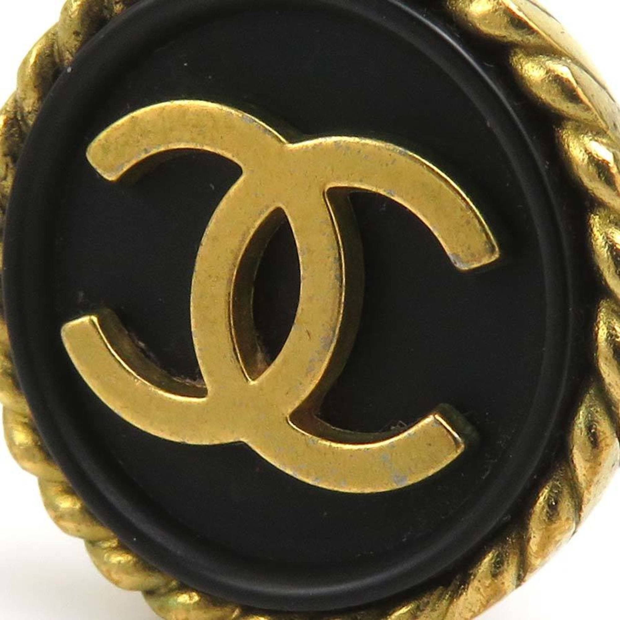 Chanel CHANEL Coco Mark Metal and Plastic Earrings in Gold Black, Women's, Free Shipping, e61572a Size ONE SIZE - 8 Thumbnail
