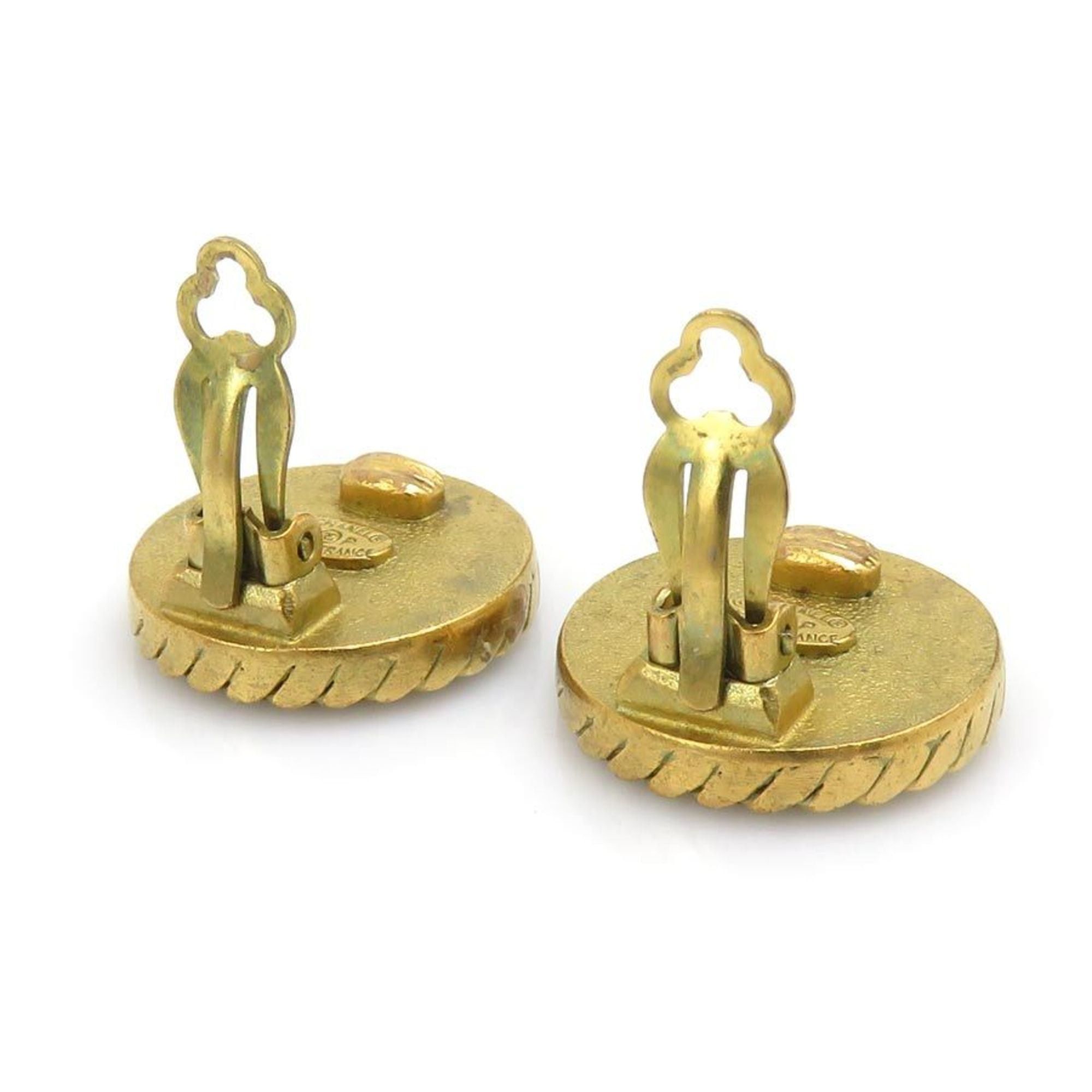 Chanel CHANEL Coco Mark Metal and Plastic Earrings in Gold Black, Women's, Free Shipping, e61572a Size ONE SIZE - 6 Thumbnail