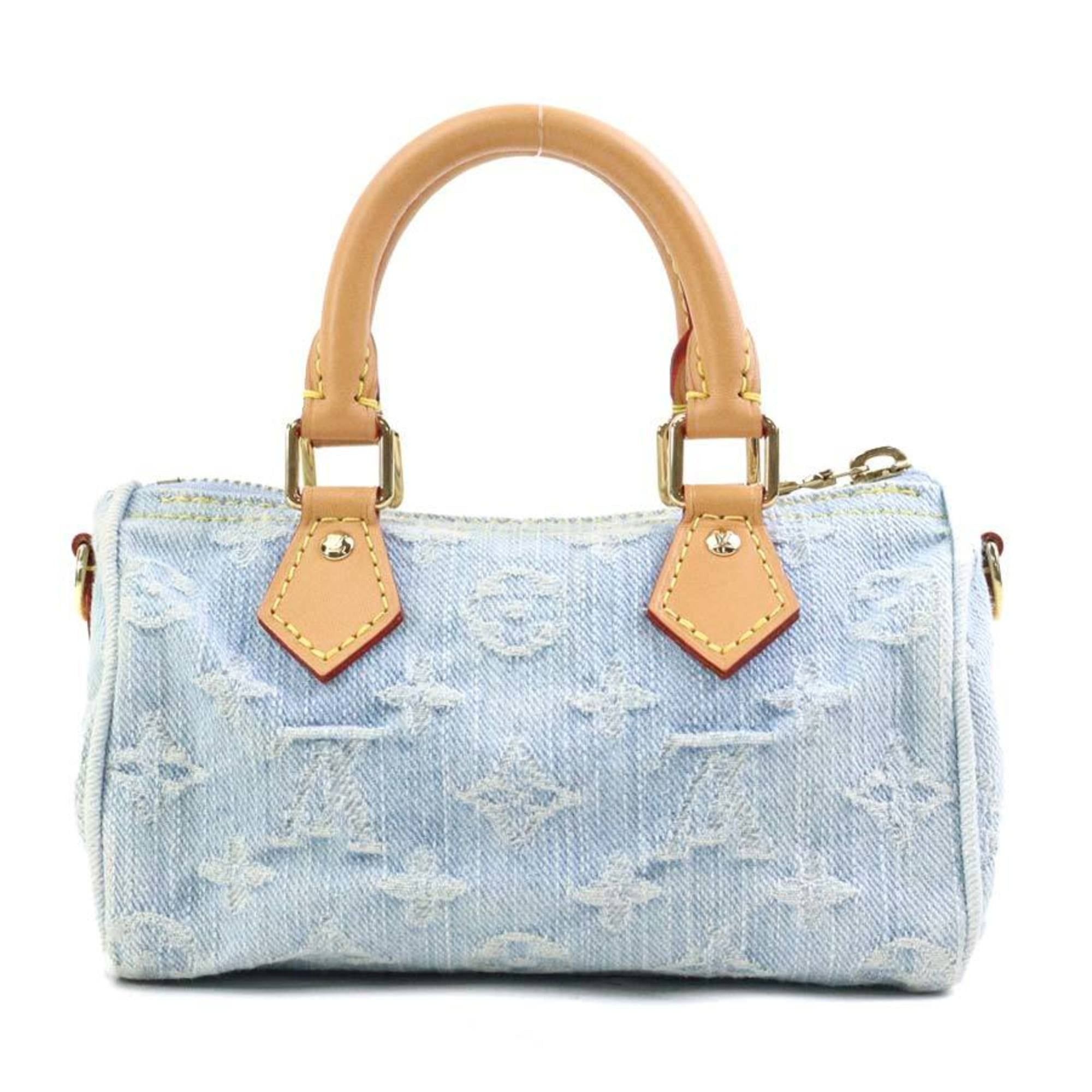 Louis Vuitton Louis Vuitton Nano Speedy Monogram Denim Handbag/Shoulder Bag, Sky Blue, Women's, M11212, Free Shipping, e61565a Size ONE SIZE - 3 Thumbnail