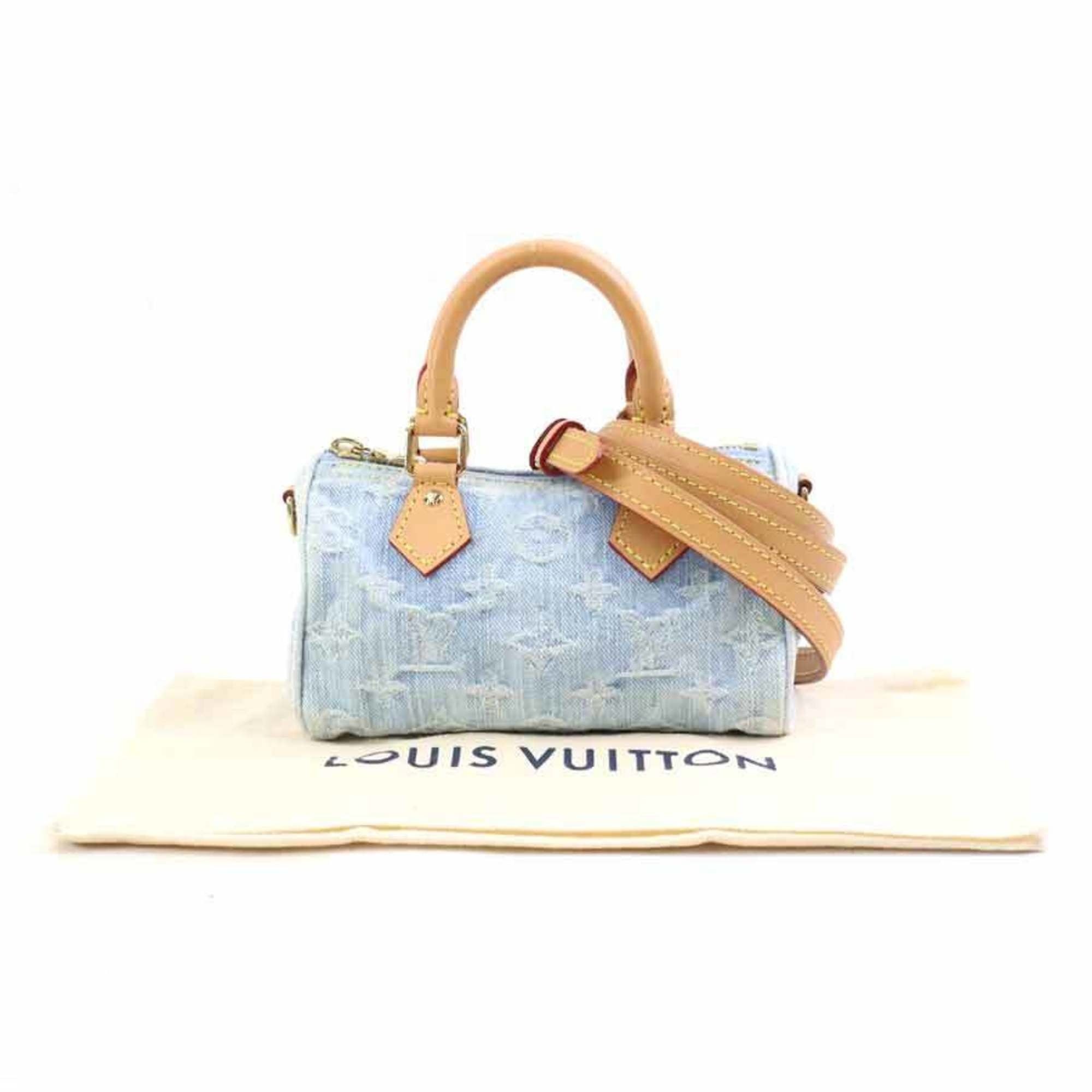 Louis Vuitton Louis Vuitton Nano Speedy Monogram Denim Handbag/Shoulder Bag, Sky Blue, Women's, M11212, Free Shipping, e61565a Size ONE SIZE - 16 Thumbnail