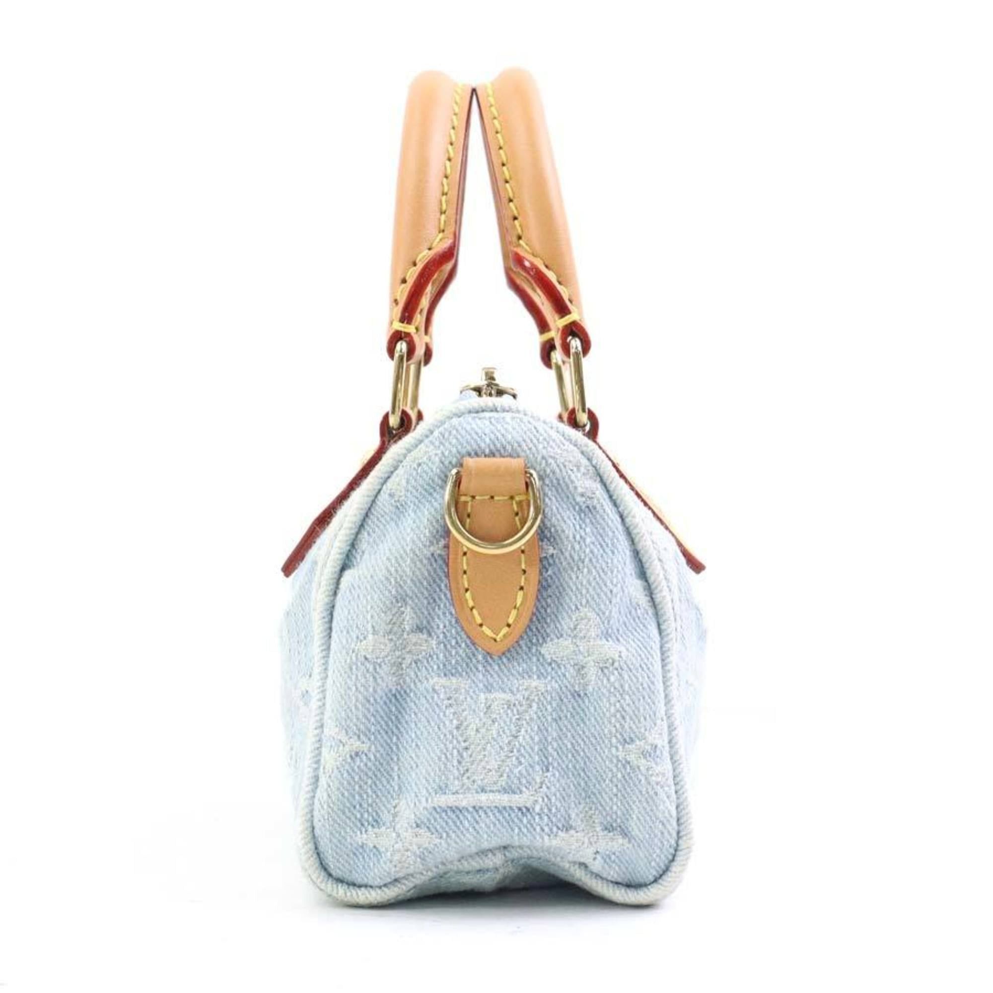 Louis Vuitton Louis Vuitton Nano Speedy Monogram Denim Handbag/Shoulder Bag, Sky Blue, Women's, M11212, Free Shipping, e61565a Size ONE SIZE - 2 Thumbnail