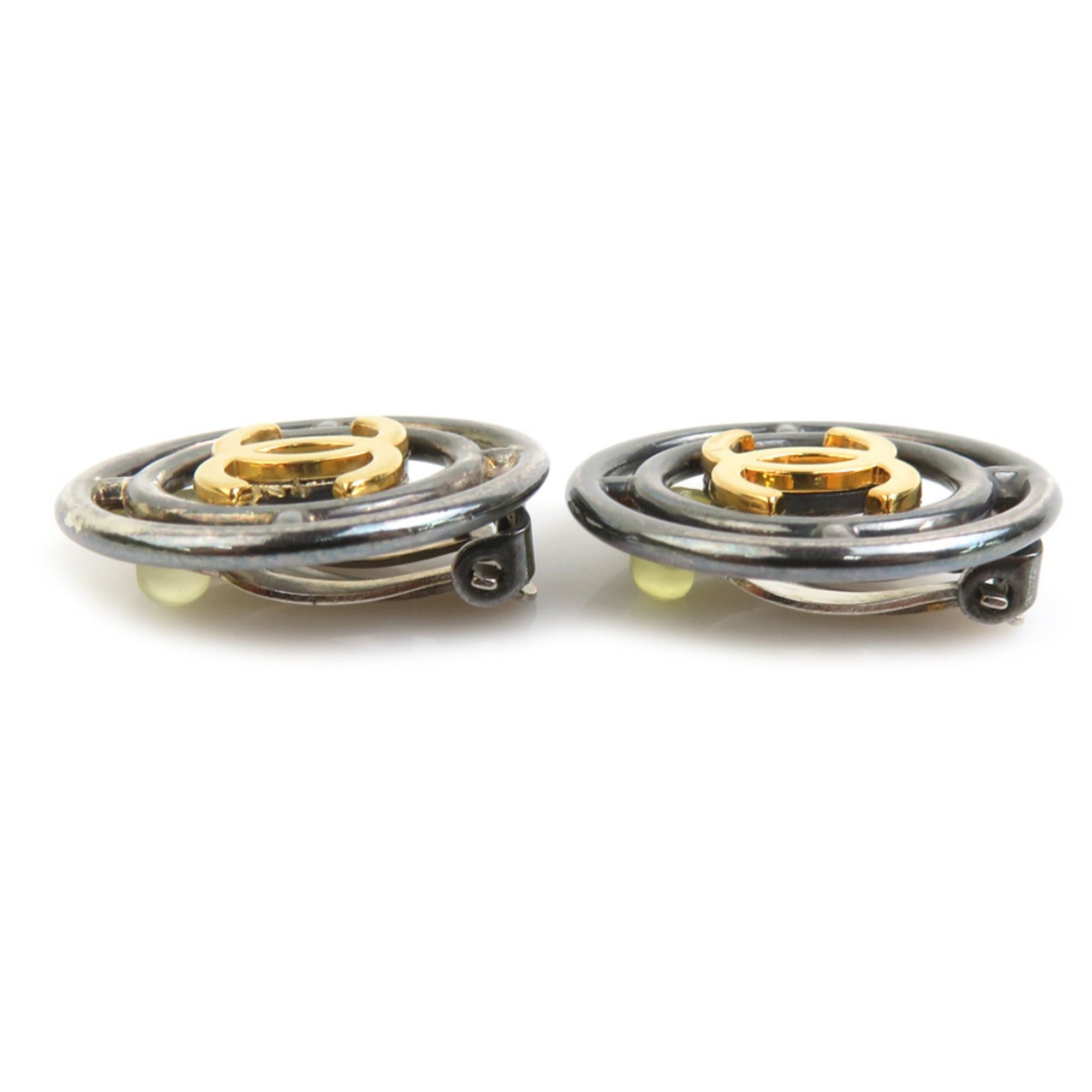 Chanel CHANEL Coco Mark Metal Gunmetal Gold Earrings for Women, Free Shipping, e61569a Size ONE SIZE - 2 Thumbnail
