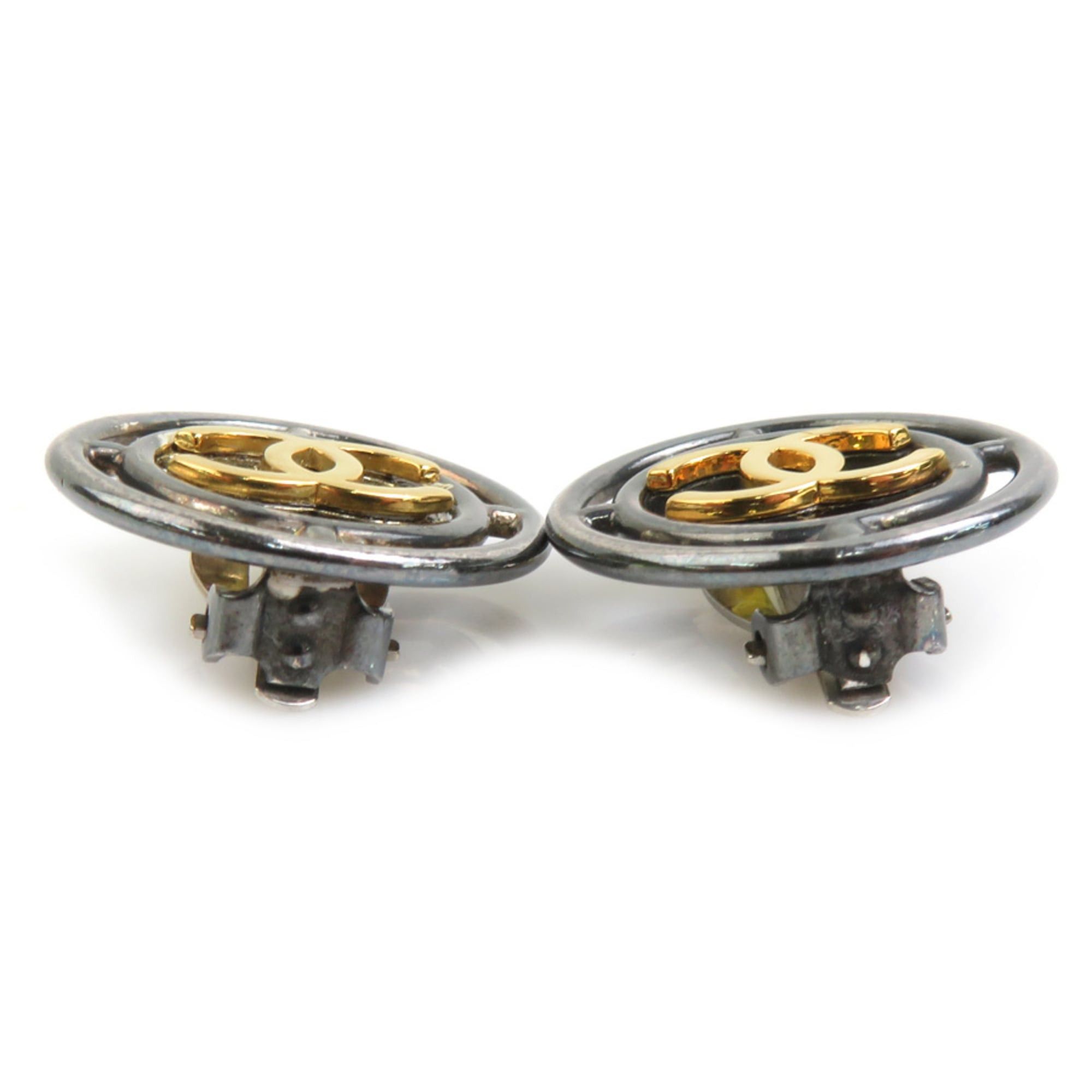 Chanel CHANEL Coco Mark Metal Gunmetal Gold Earrings for Women, Free Shipping, e61569a Size ONE SIZE - 3 Thumbnail