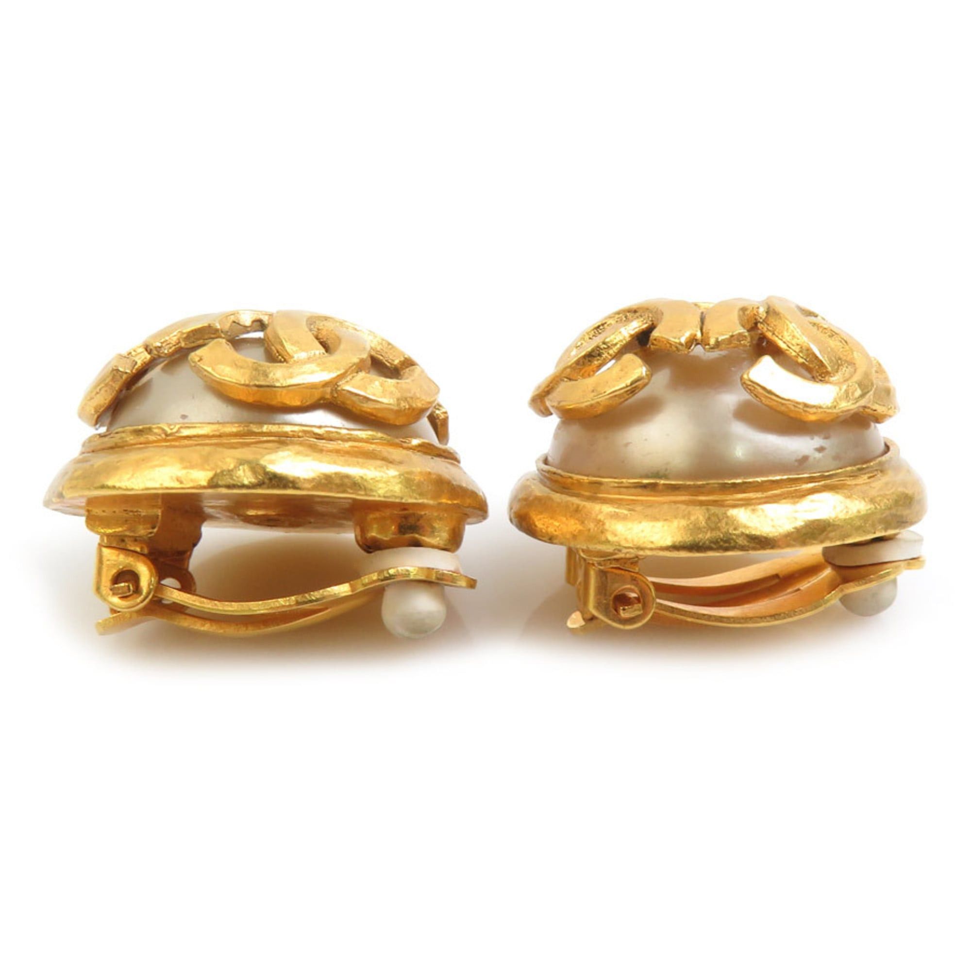 Chanel CHANEL Coco Mark Metal Earrings with Faux Pearls in Gold and Off-White, Women's, Free Shipping, e61570a Size ONE SIZE - 3 Thumbnail