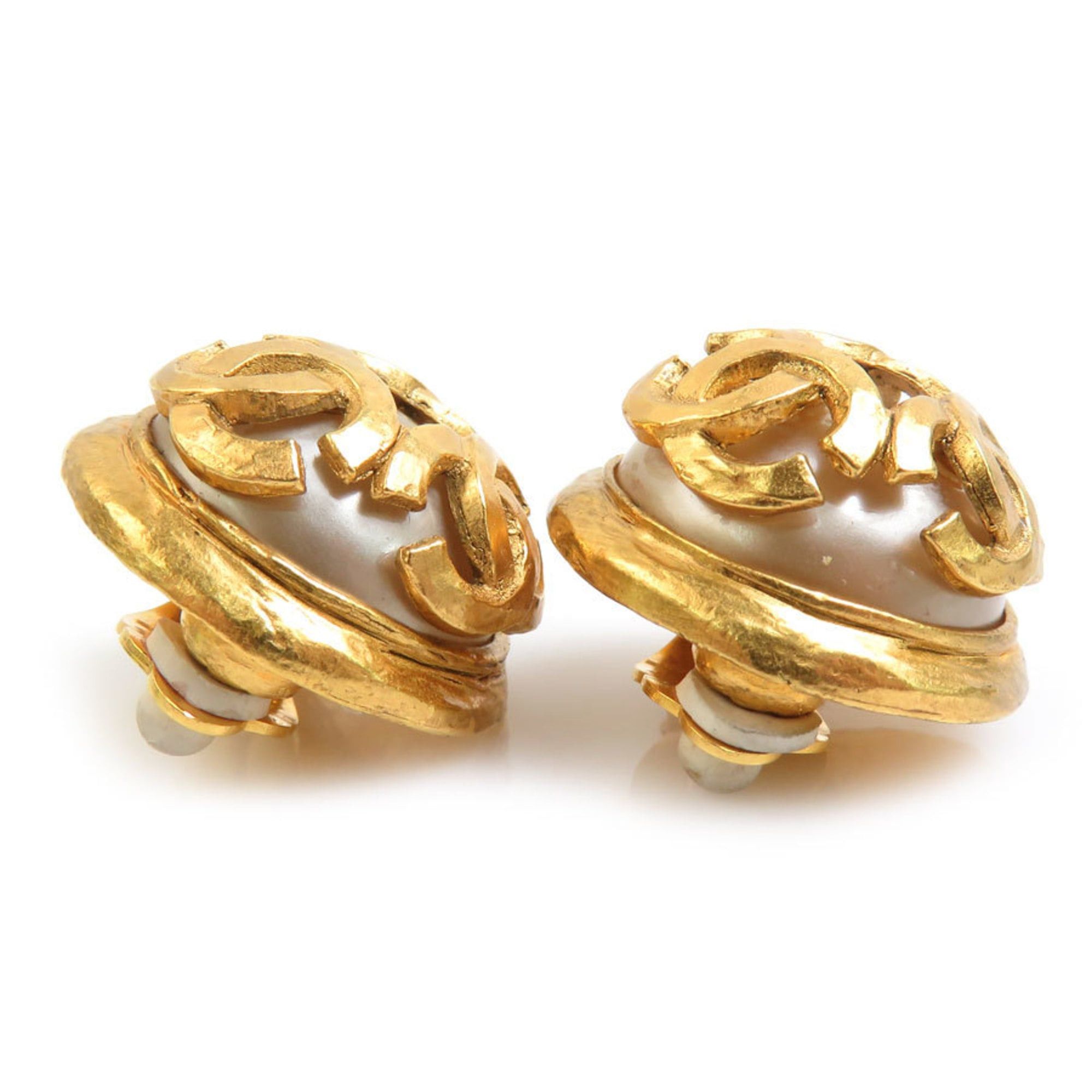 Chanel CHANEL Coco Mark Metal Earrings with Faux Pearls in Gold and Off-White, Women's, Free Shipping, e61570a Size ONE SIZE - 4 Thumbnail