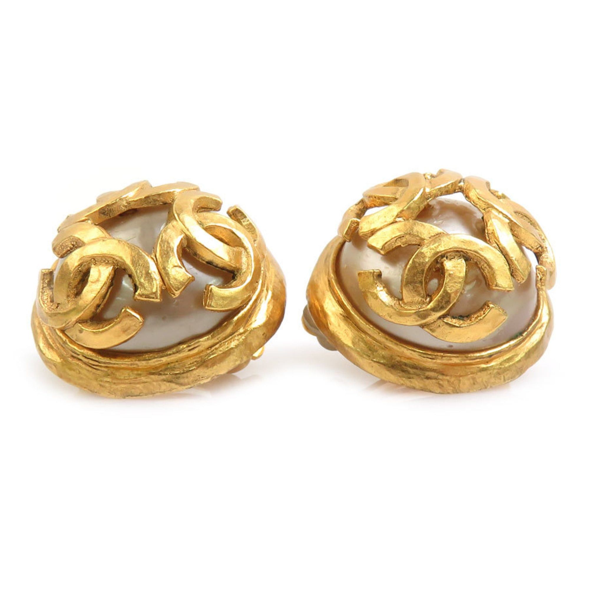 Chanel CHANEL Coco Mark Metal Earrings with Faux Pearls in Gold and Off-White, Women's, Free Shipping, e61570a Size ONE SIZE - 2 Thumbnail