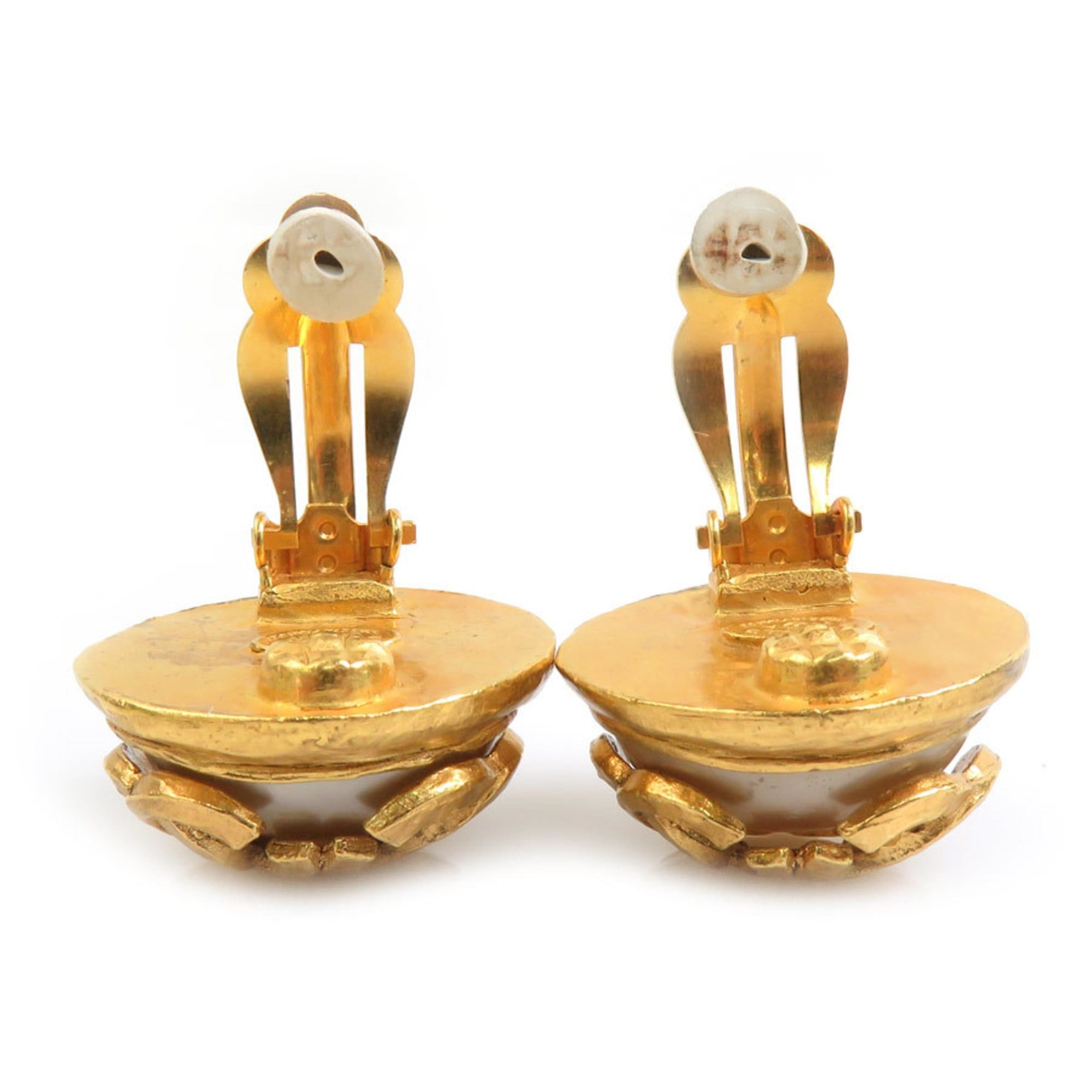 Chanel CHANEL Coco Mark Metal Earrings with Faux Pearls in Gold and Off-White, Women's, Free Shipping, e61570a Size ONE SIZE - 6 Thumbnail