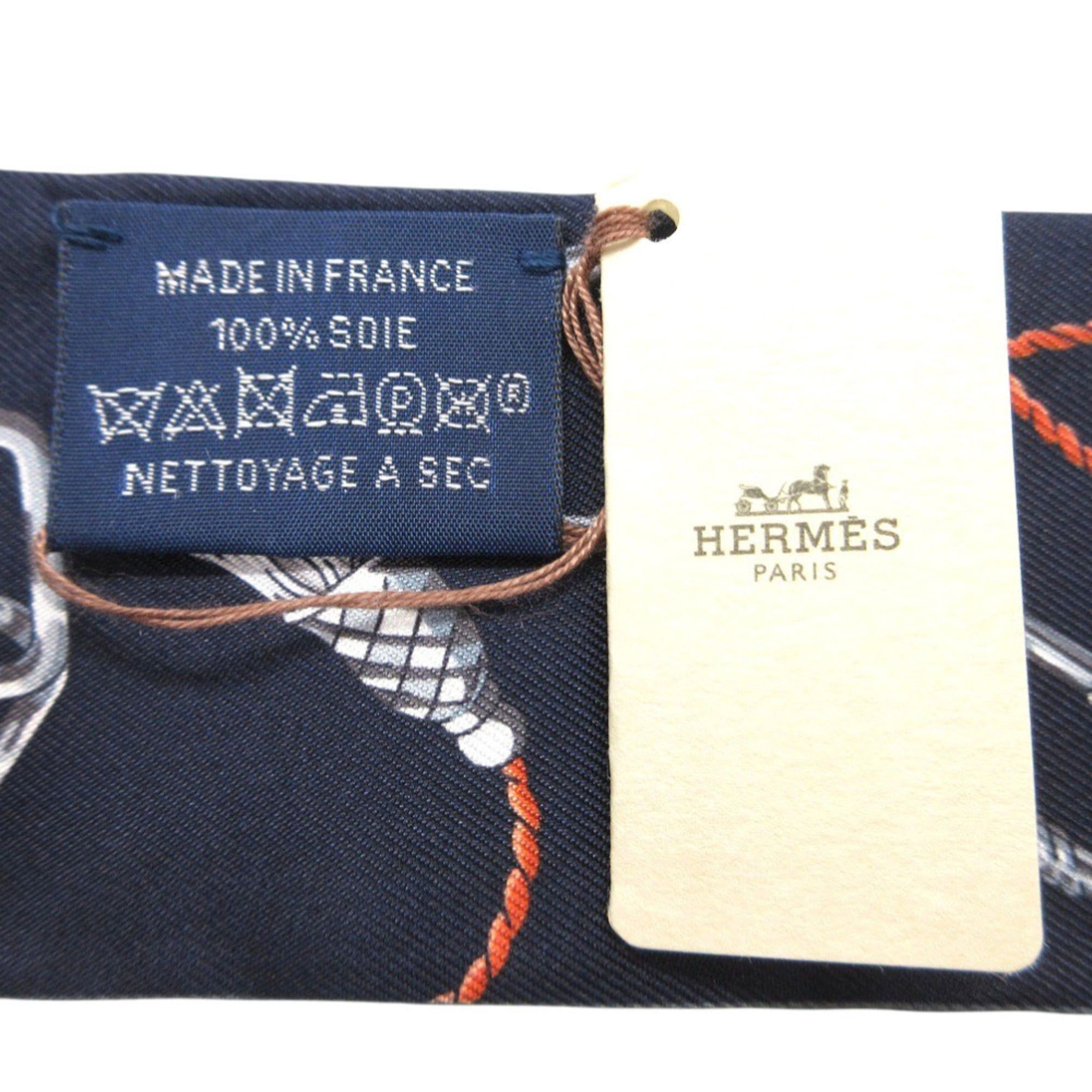 Hermes Like new Hermès Twilly Seraphet Scarf/Muffler, Silk, Gray and Navy, 0332HERMES Size ONE SIZE - 3 Thumbnail