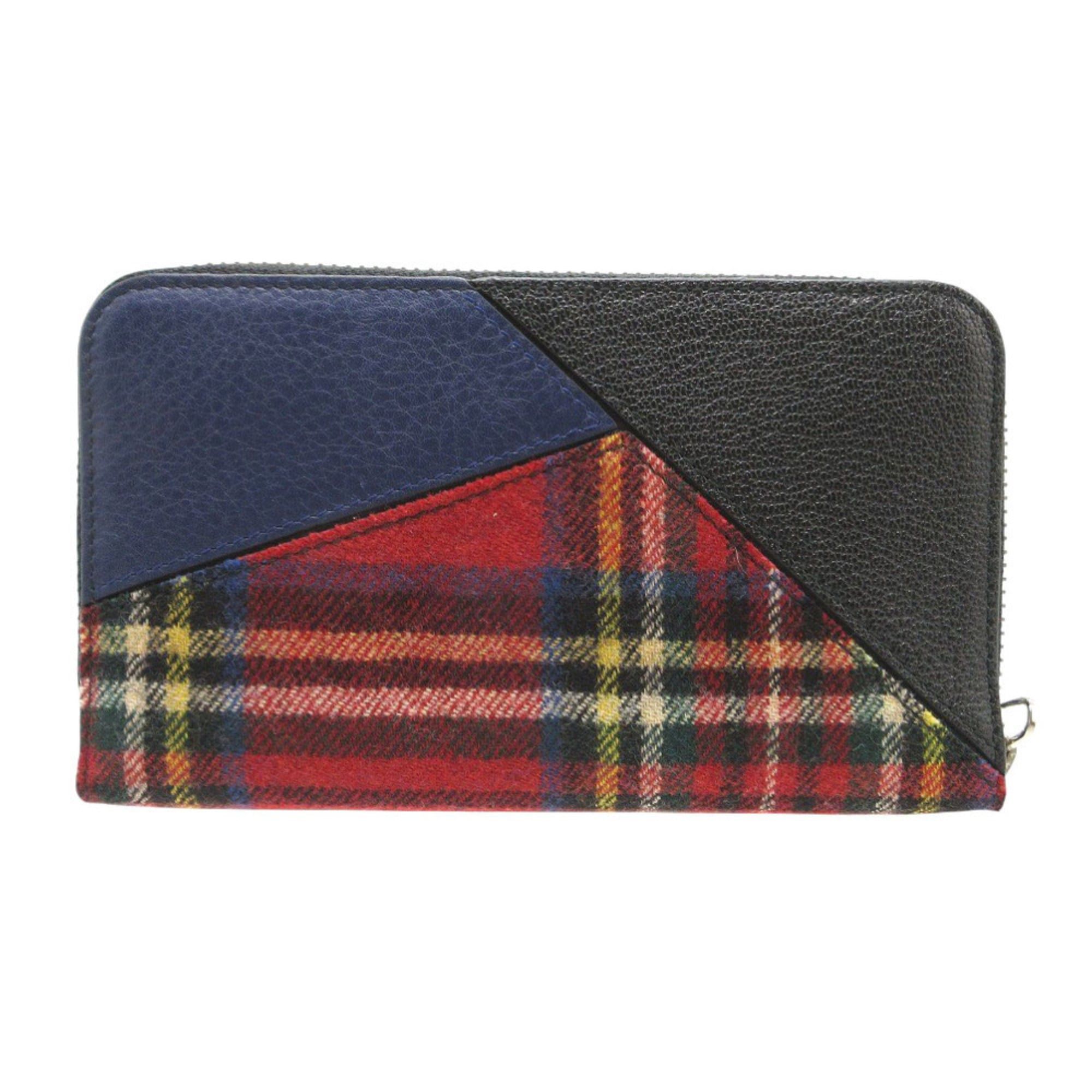Loewe Like new Loewe Puzzle Tartan Check Round Zip Wool Leather Multicolor Long Wallet 1033 LOEWE Size ONE SIZE - 3 Thumbnail