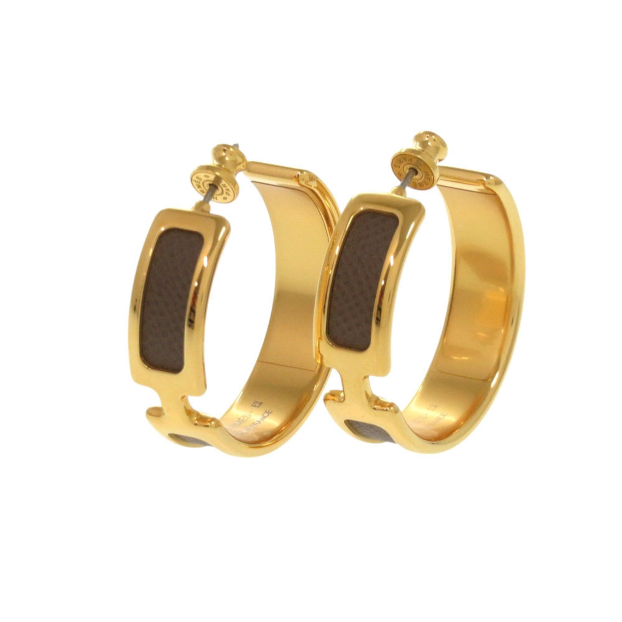 Hermes Unused Hermès Olympe Etoupe earrings with gold hardware, 1567 HERMES Size ONE SIZE - 3 Thumbnail