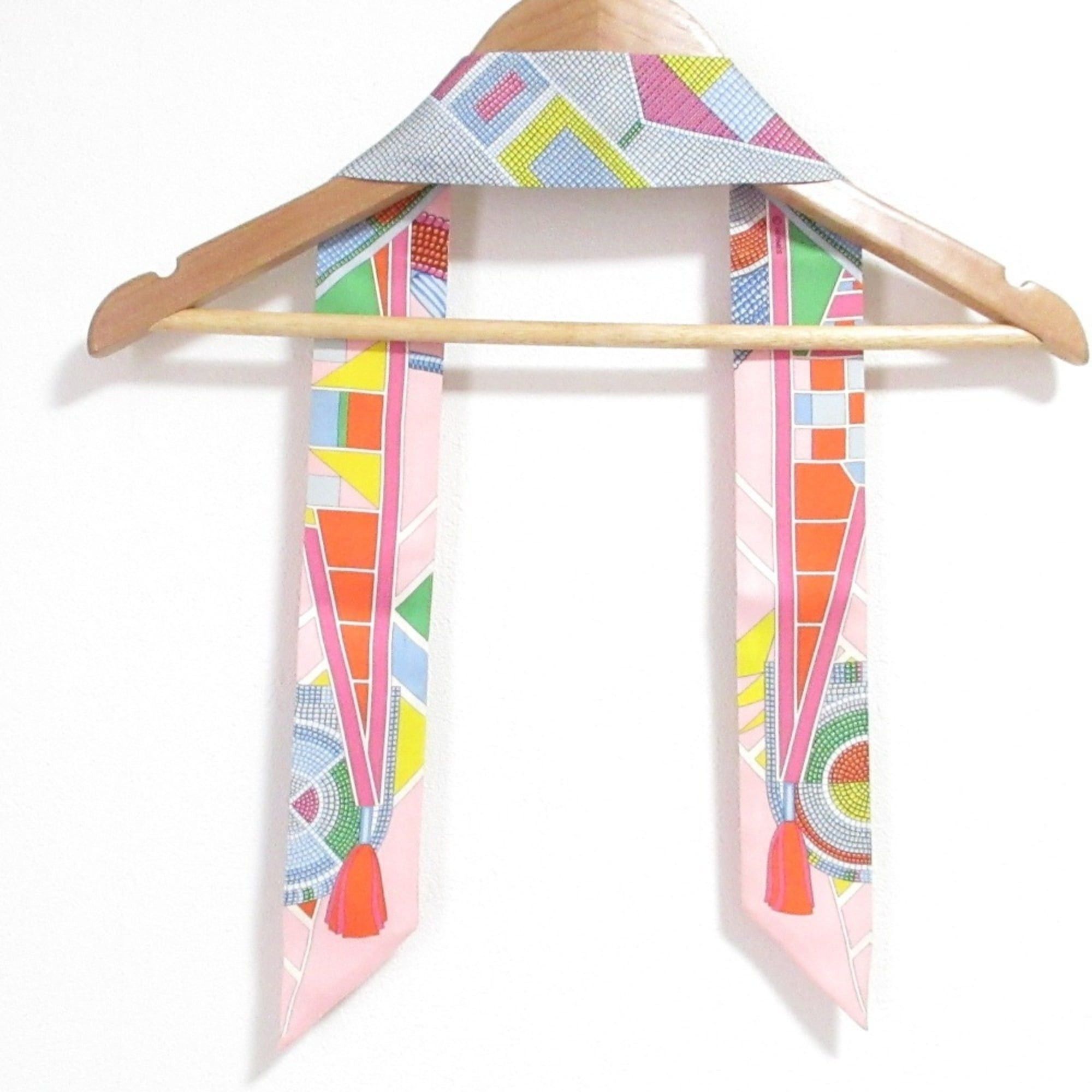 Hermes HERMES Twilly "L'art indien des plaines" Prairie Indian Art Ribbon Scarf, Pink, Women's Size ONE SIZE - 6 Thumbnail
