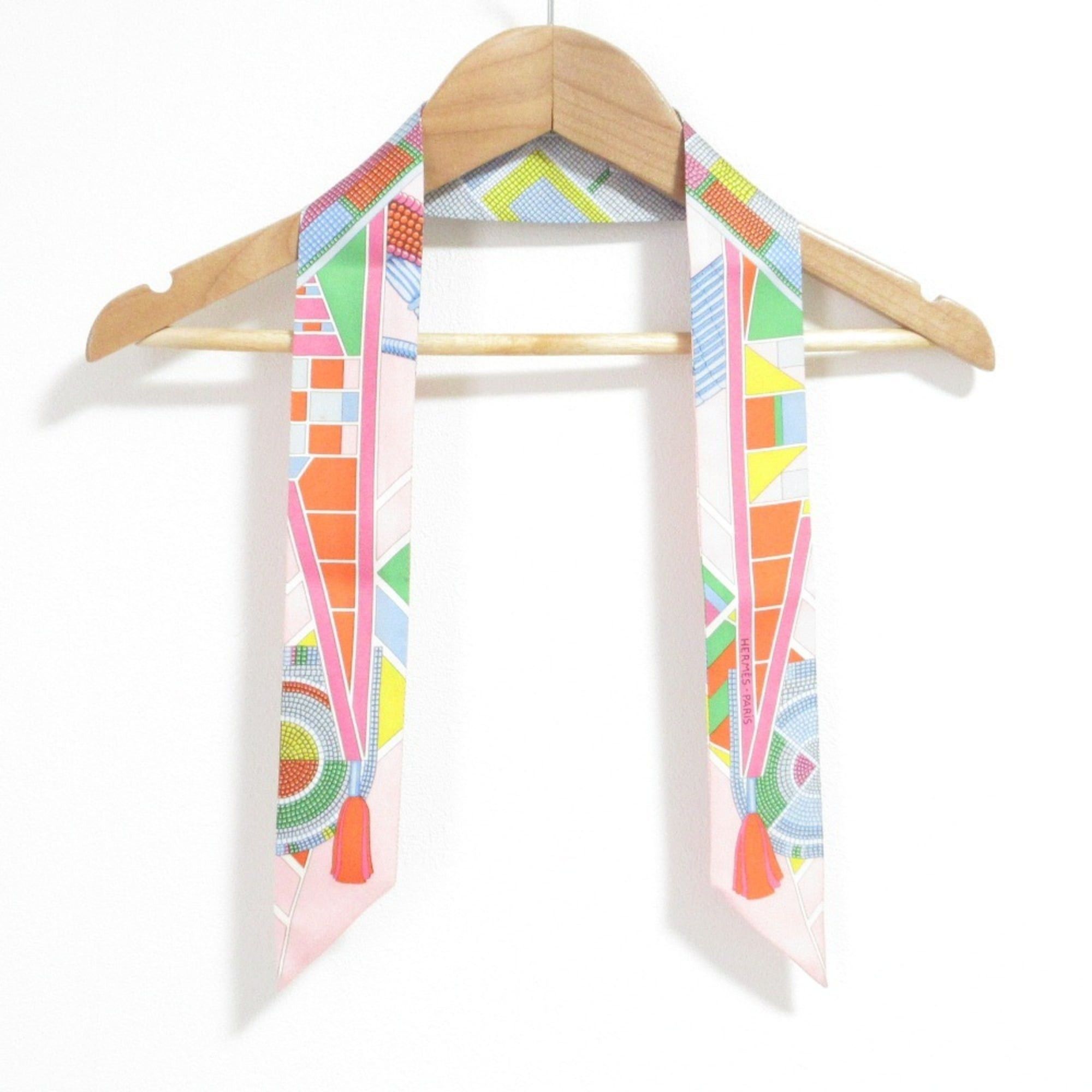 Hermes HERMES Twilly "L'art indien des plaines" Prairie Indian Art Ribbon Scarf, Pink, Women's Size ONE SIZE - 5 Thumbnail