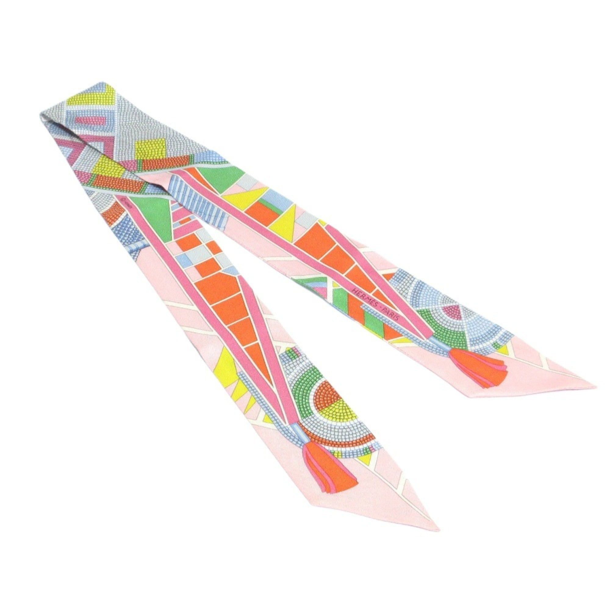 Hermes HERMES Twilly "L'art indien des plaines" Prairie Indian Art Ribbon Scarf, Pink, Women's Size ONE SIZE - 2 Thumbnail