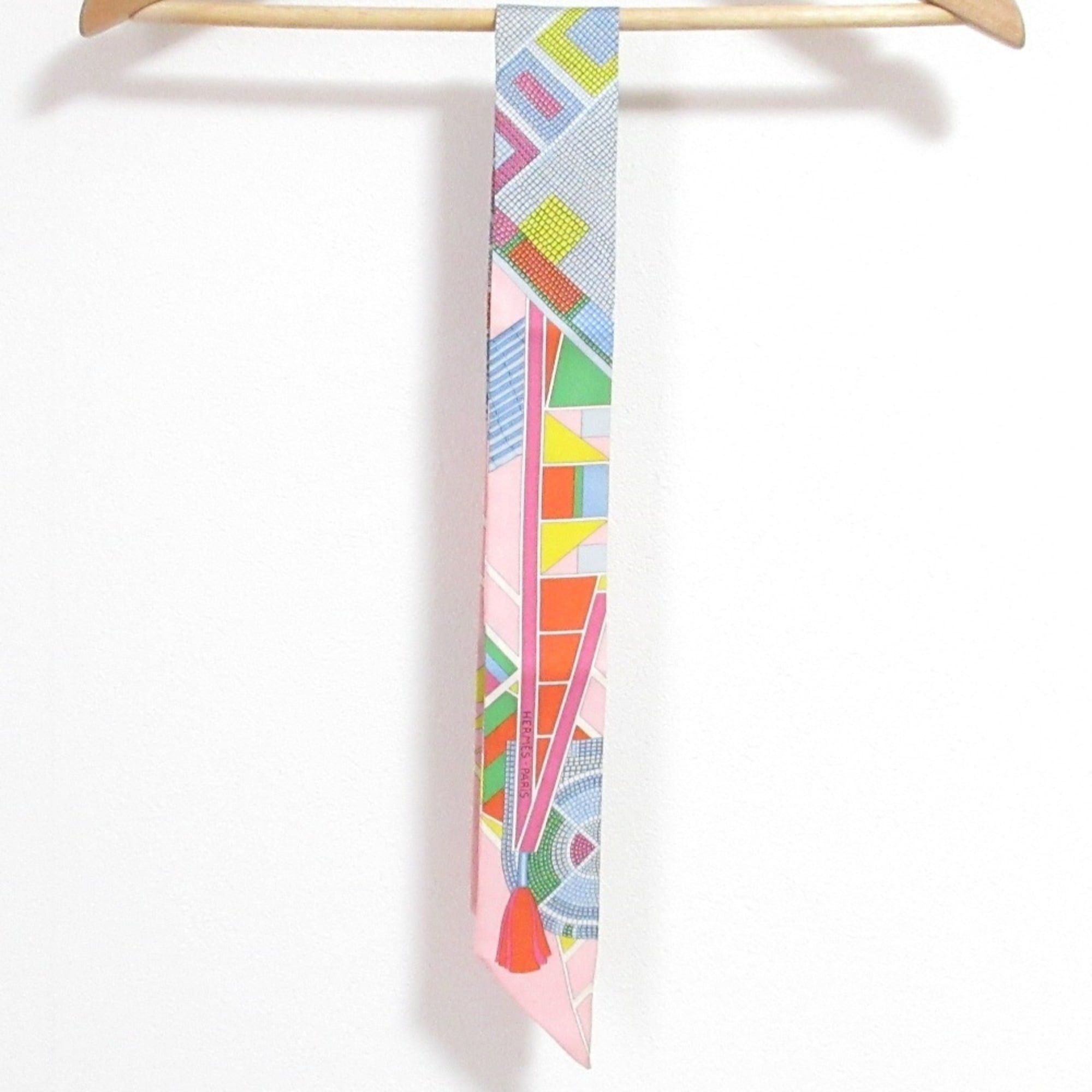 Hermes HERMES Twilly "L'art indien des plaines" Prairie Indian Art Ribbon Scarf, Pink, Women's Size ONE SIZE - 3 Thumbnail