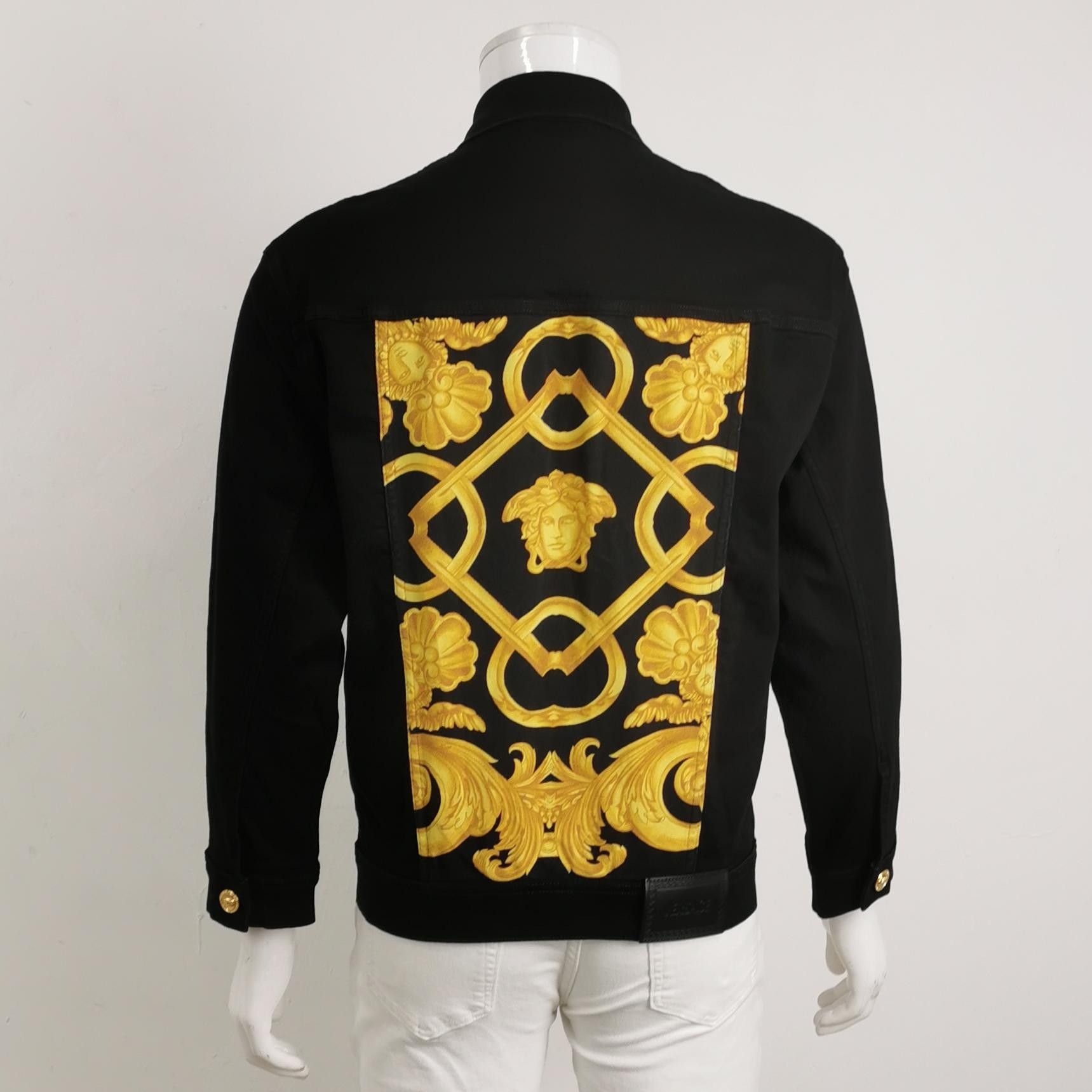 Versace Black Denim Jacket with Gold Buttons Size US XL / EU 56 / 4 - 4 Thumbnail