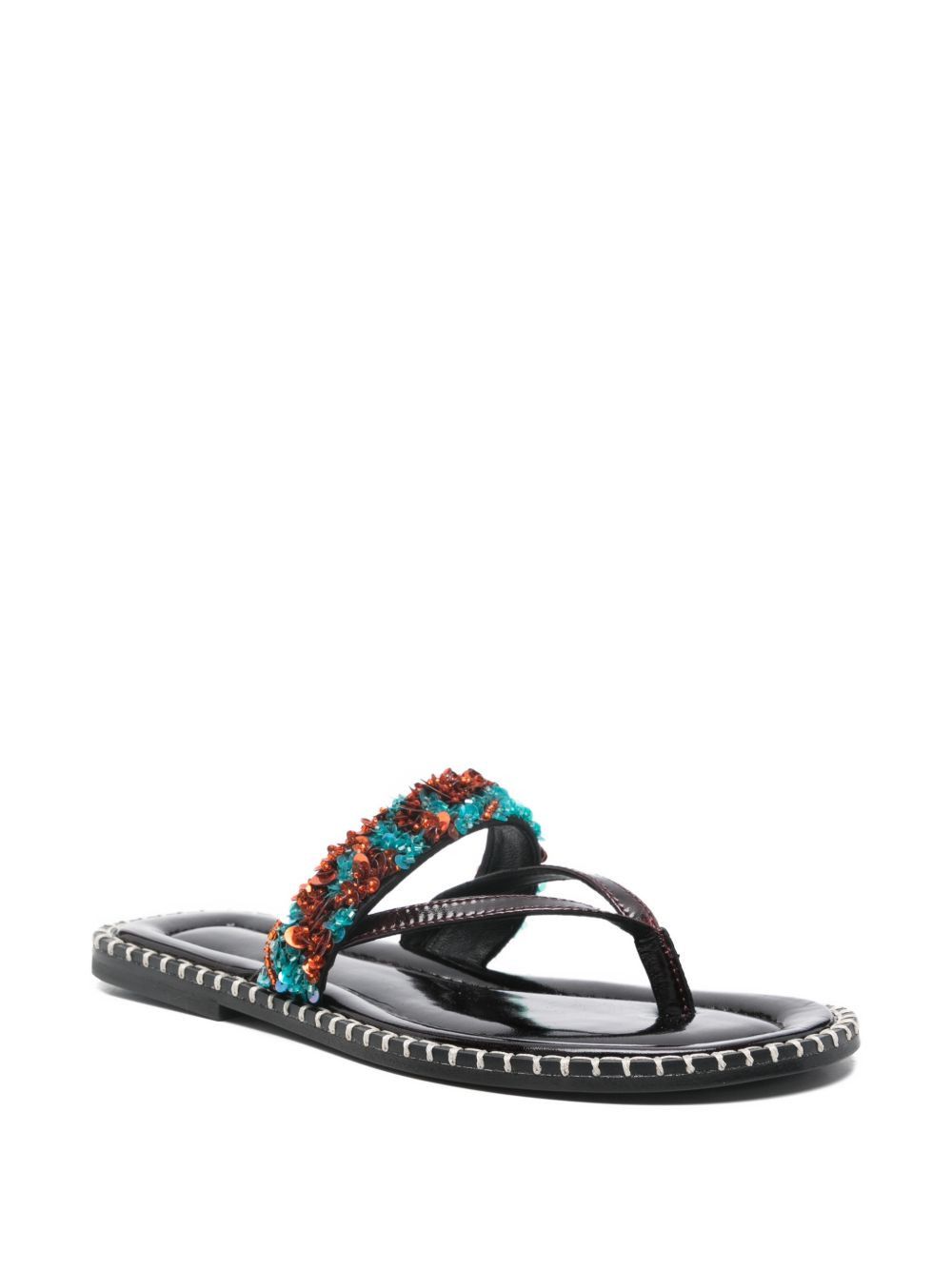 Dries Van Noten EMBROIDERED LEATHER THONG SANDALS Size US 10 / IT 40 - 2 Thumbnail
