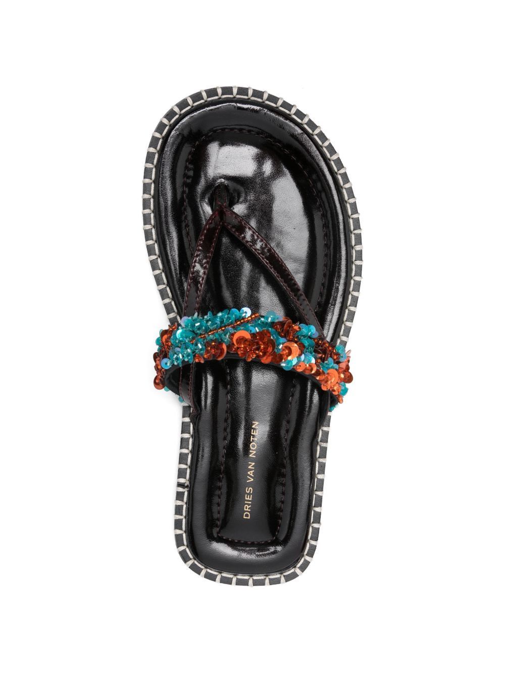 Dries Van Noten EMBROIDERED LEATHER THONG SANDALS Size US 11 / IT 41 - 3 Thumbnail