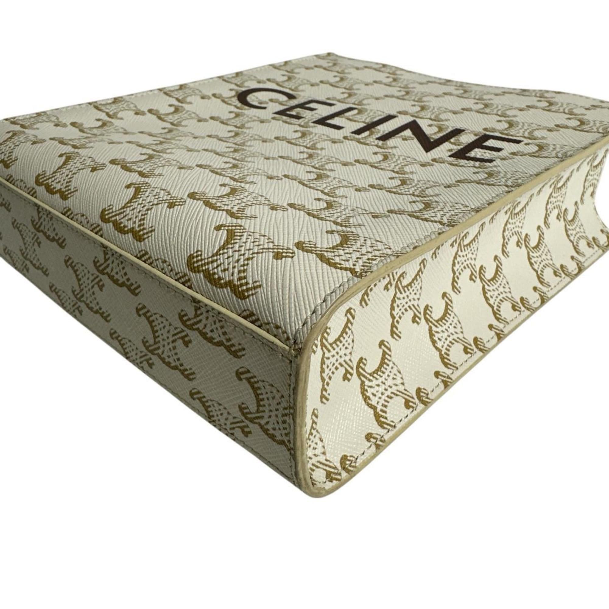 Celine Celine Mini Partial Cabas Triomphe Handbag in White Size ONE SIZE - 6 Thumbnail