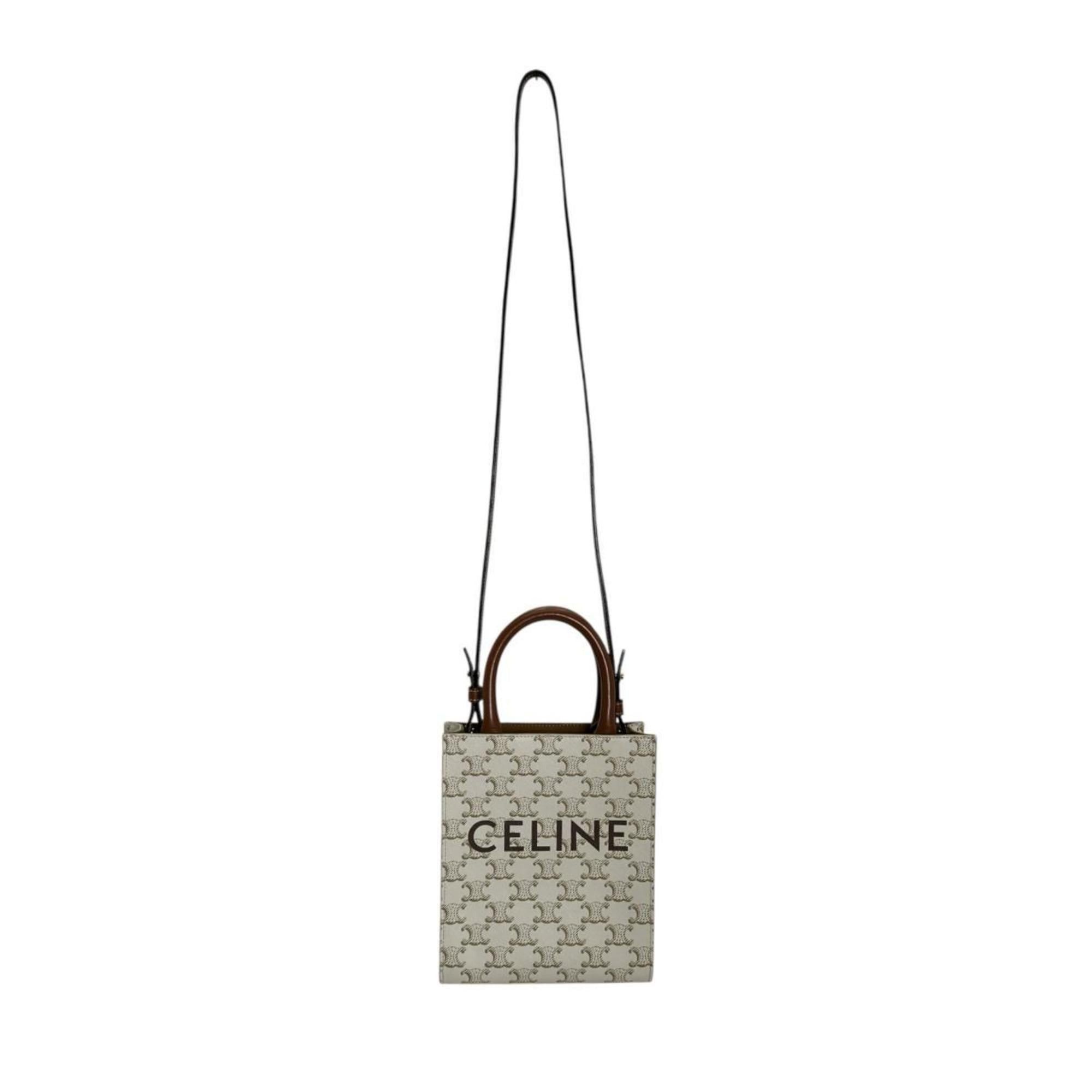 Celine Celine Mini Partial Cabas Triomphe Handbag in White Size ONE SIZE - 3 Thumbnail
