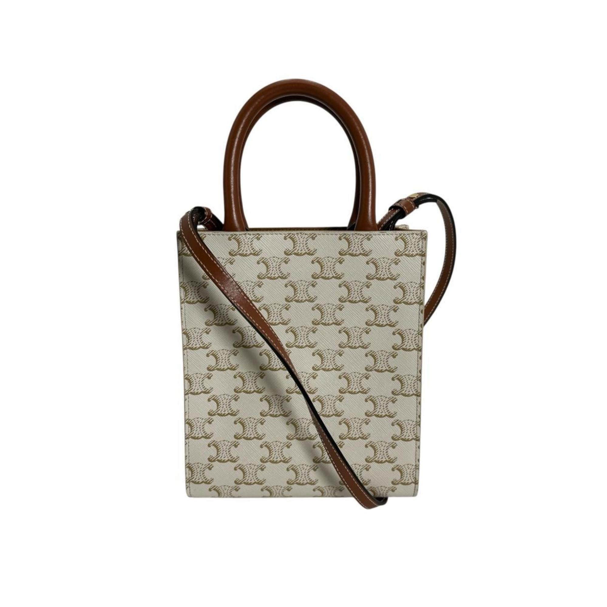 Celine Celine Mini Partial Cabas Triomphe Handbag in White Size ONE SIZE - 2 Thumbnail