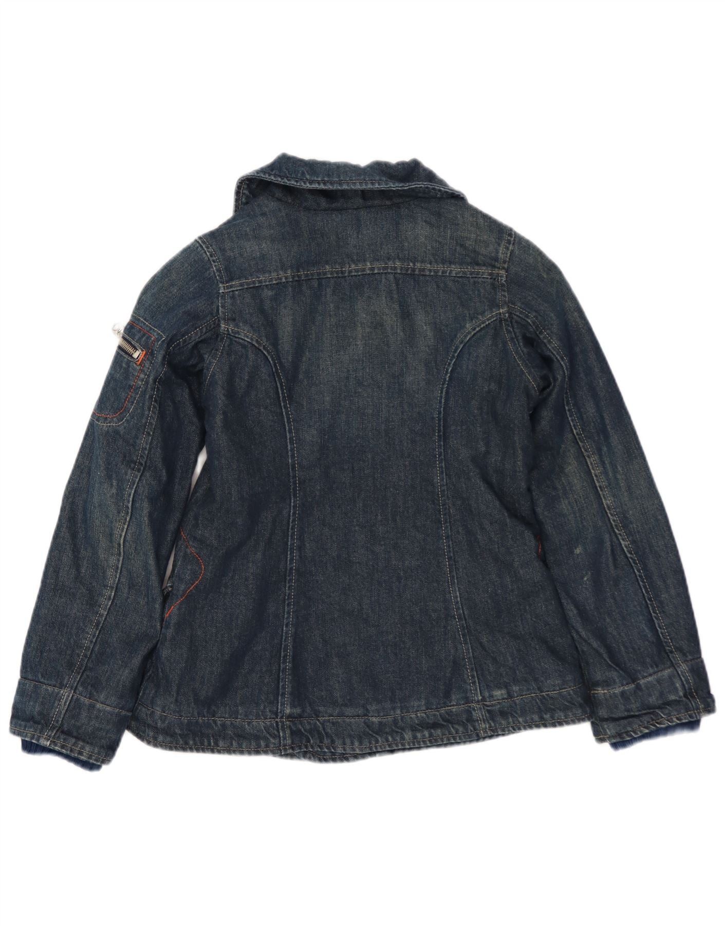 Diesel Girls Denim Sherpa Jacket 7-8 Years XS Navy Blue Cotton Size XS / US 0-2 / IT 36-38 - 2 Thumbnail