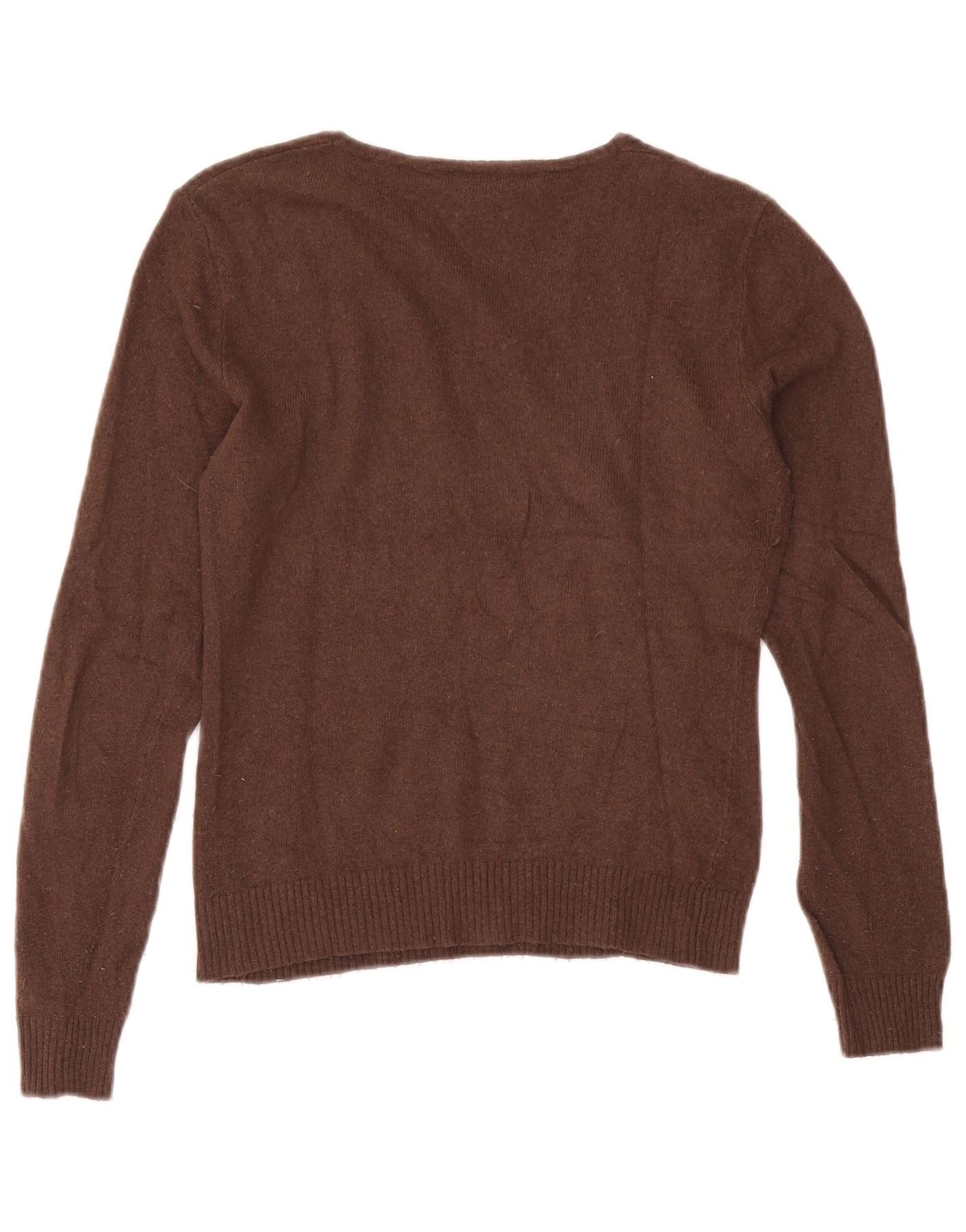 Ralph Lauren Womens Crop V-Neck Jumper Sweater UK 12 Medium Brown Wool Size S / US 4 / IT 40 - 2 Thumbnail