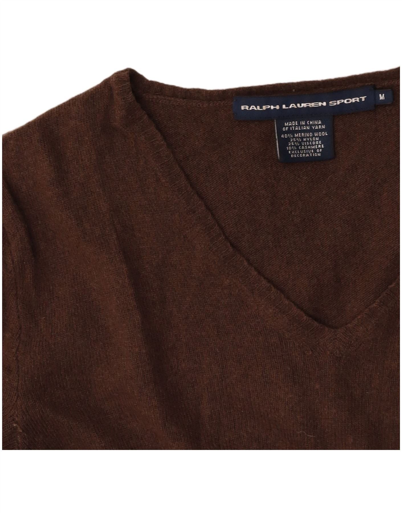 Ralph Lauren Womens Crop V-Neck Jumper Sweater UK 12 Medium Brown Wool Size S / US 4 / IT 40 - 3 Thumbnail