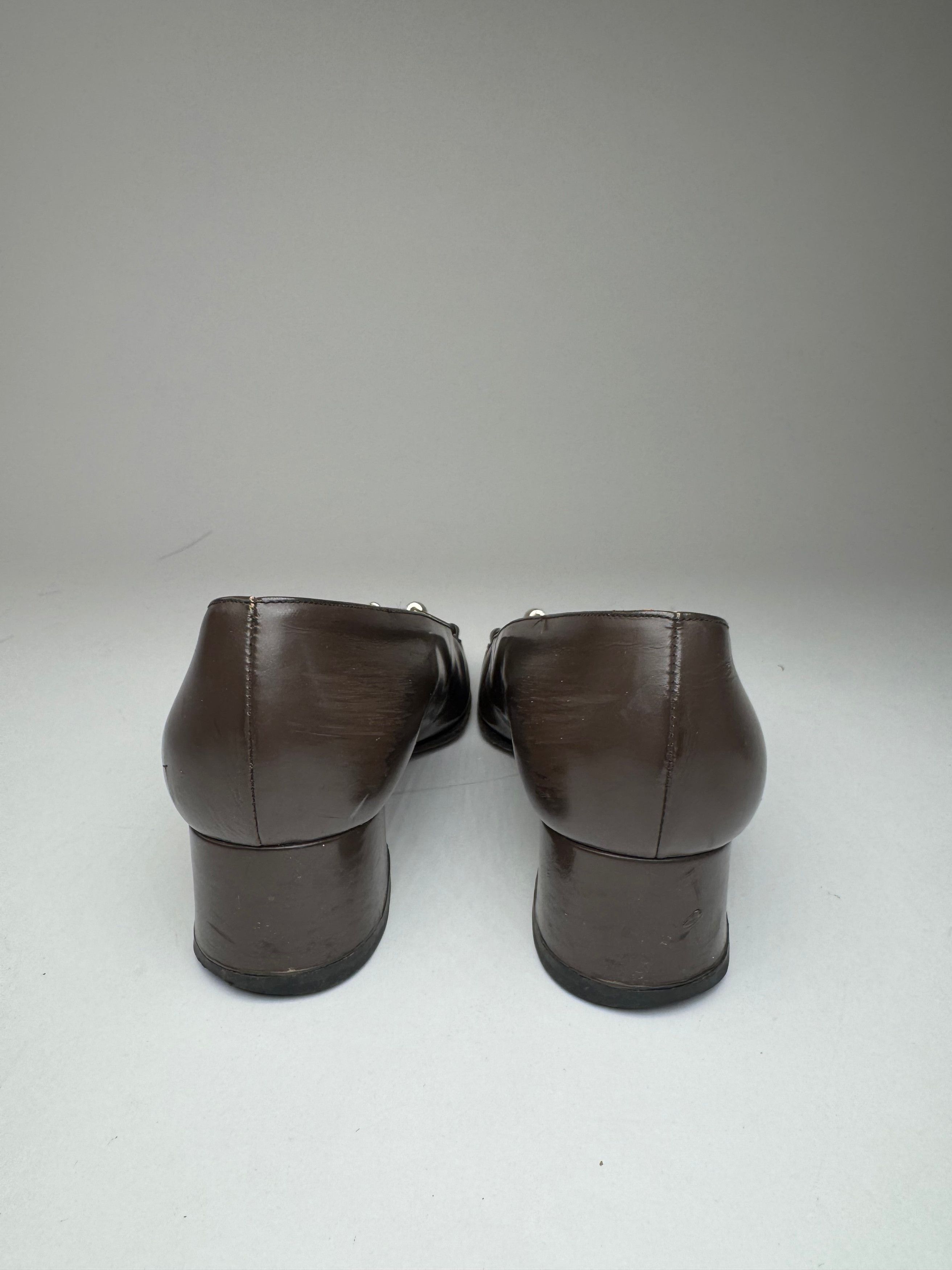 Gucci Vintage Horsebit Patent Leather Pumps Brown 37C Size US 6 / IT 36 - 9 Thumbnail